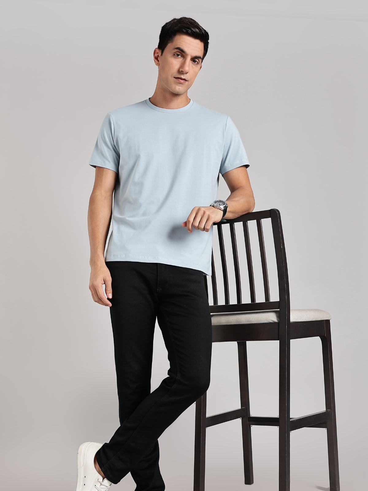 Solid Men's Premium Muscle Fit Cotton Crew T-shirt Start Over Bubble Blue