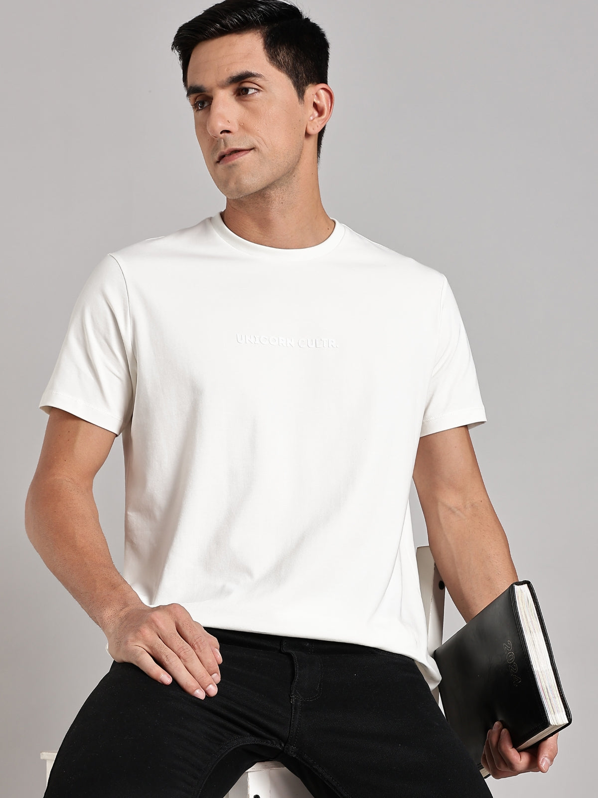White UC Signature Men's Soft Premium 100% Cotton Crew T-Shirt Whiteboard White