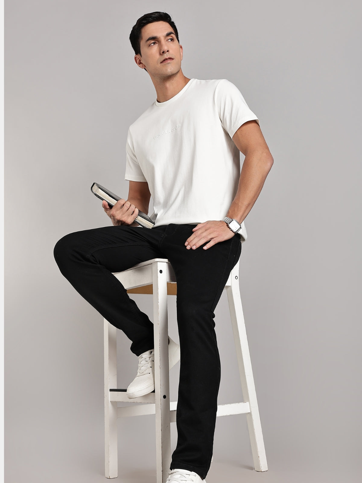 White UC Signature Men's Soft Premium 100% Cotton Crew T-Shirt Whiteboard White