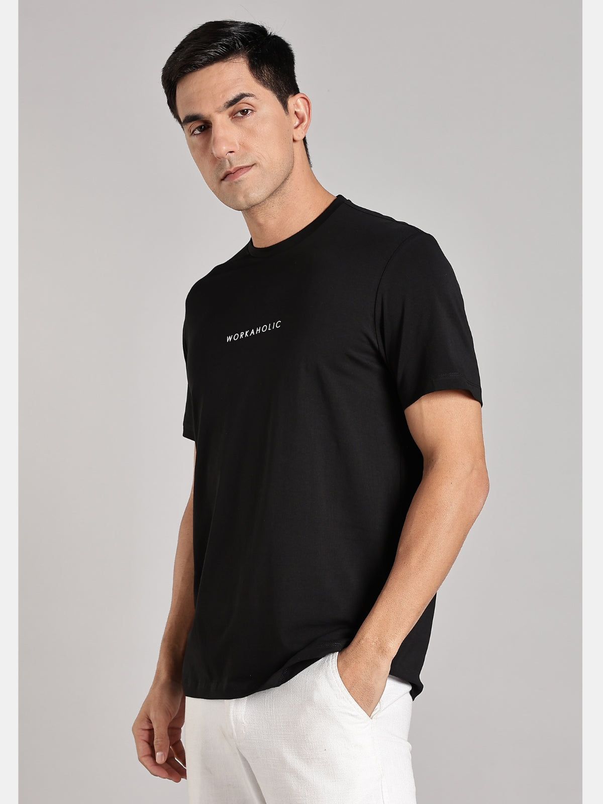Solid Men's Premium Muscle Fit Cotton Crew T-shirt Workaholic Brave Black
