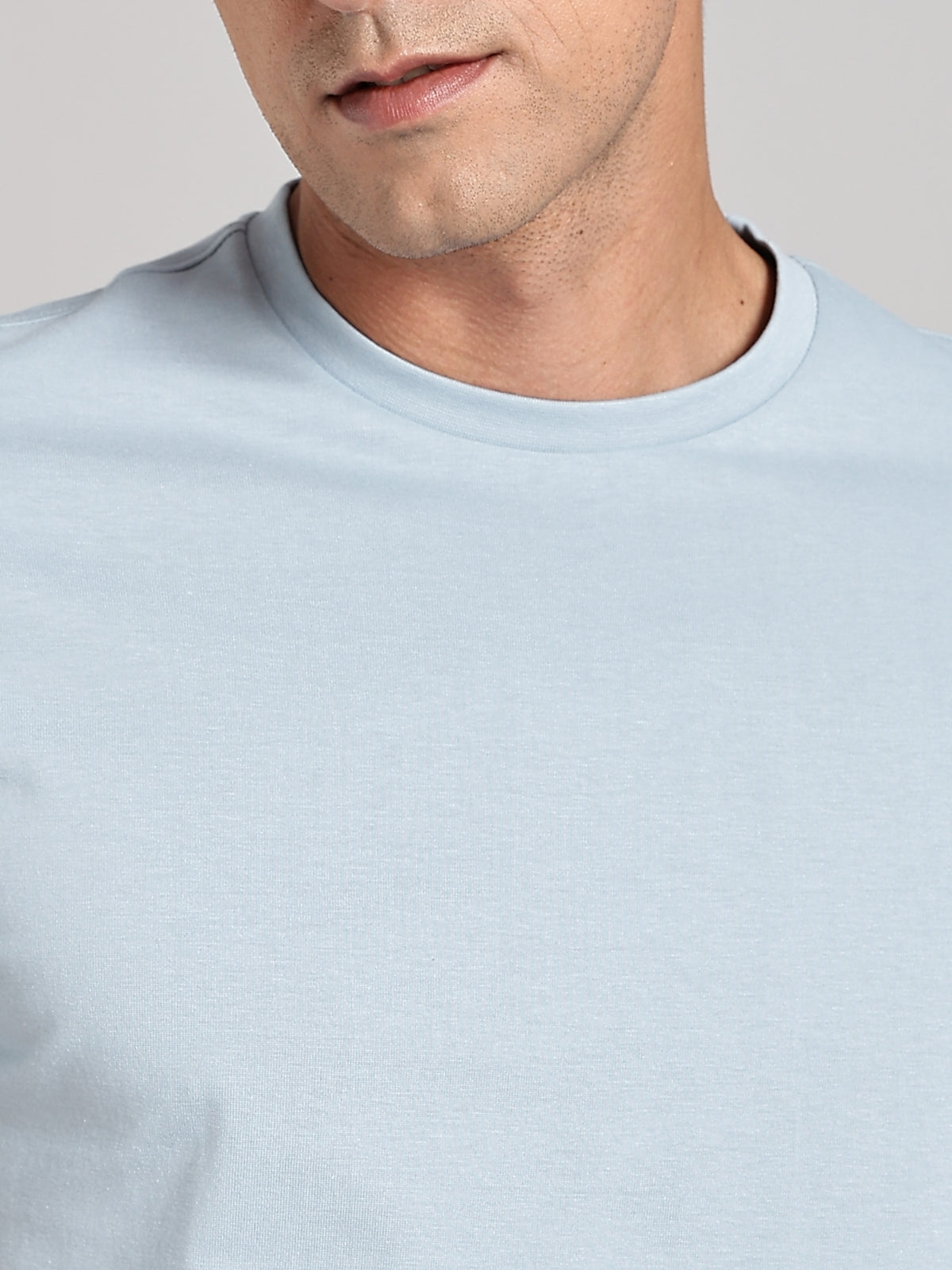 Solid Men's Premium Muscle Fit Cotton Crew T-shirt Work More Talk Less Bubble Blue