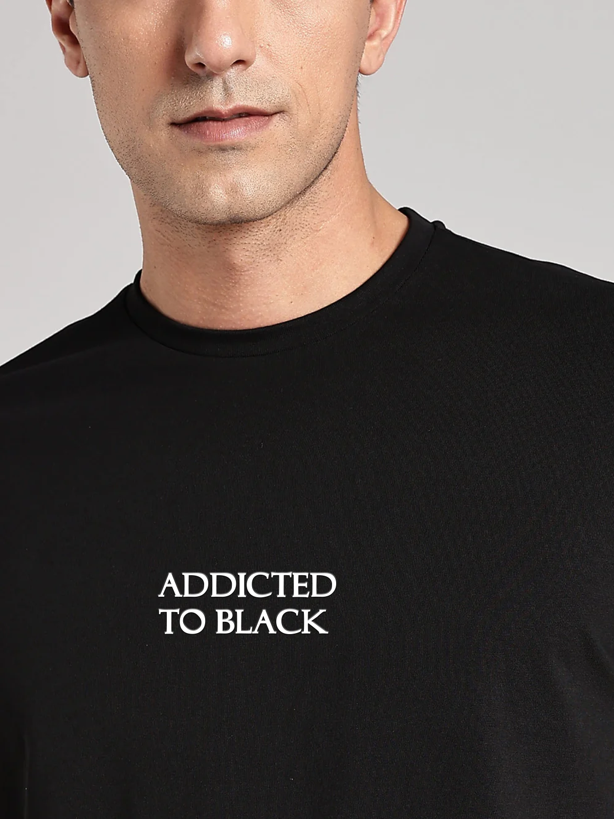 Solid Men's Soft Premium 100% Cotton Crew T-Shirt Addicted To Black Brave Black