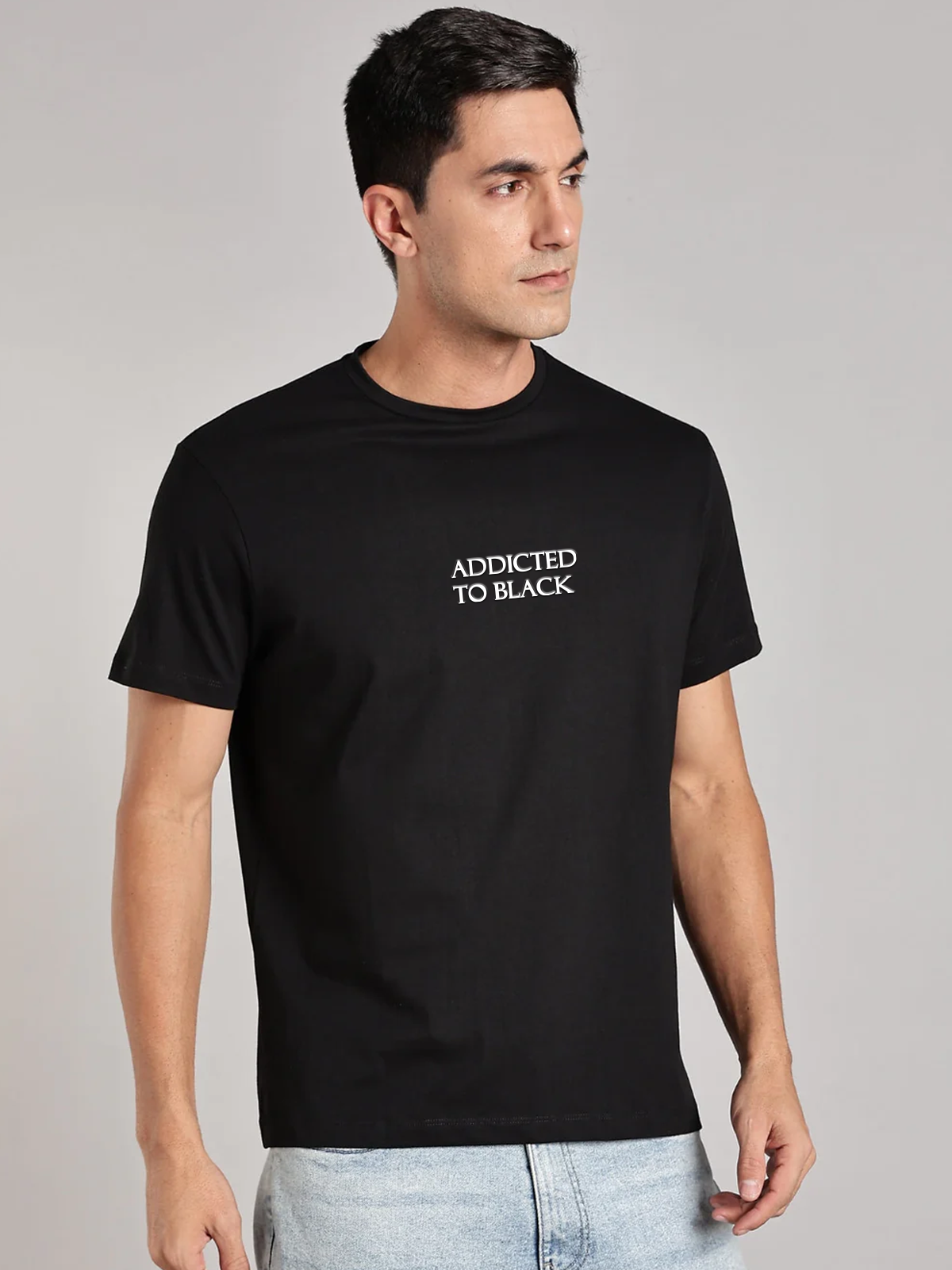 Solid Men's Soft Premium 100% Cotton Crew T-Shirt Addicted To Black Brave Black