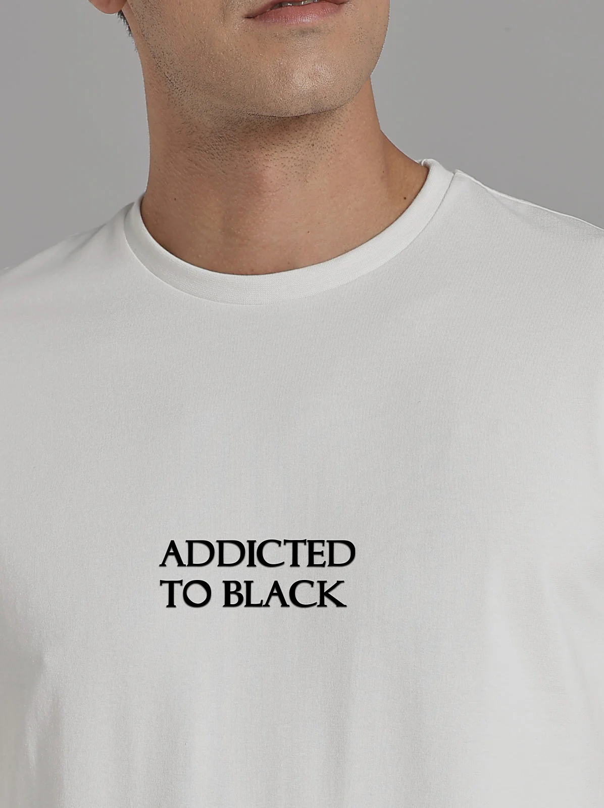 Solid Men's Soft Premium 100% Cotton Crew T-Shirt Addicted To Black Whiteboard White
