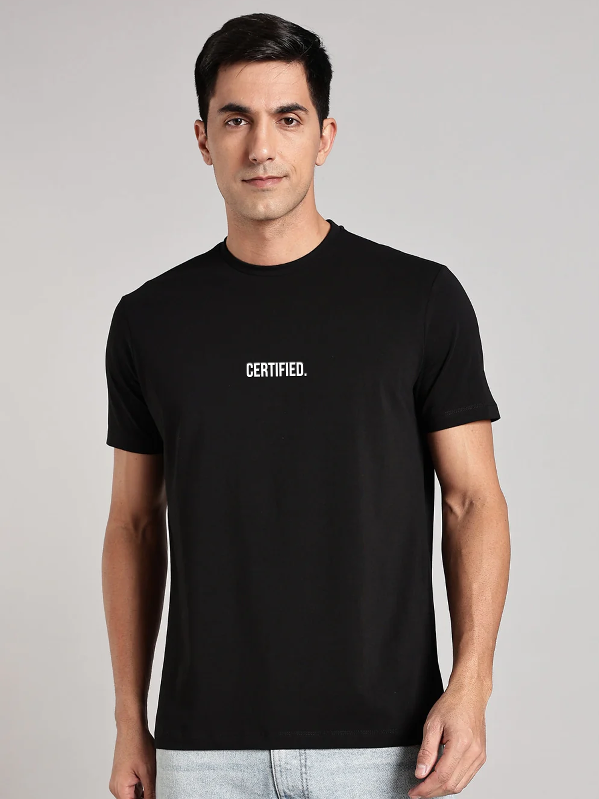 Solid Men's Premium Muscle Fit Cotton Crew T-Shirt Certified Brave Black