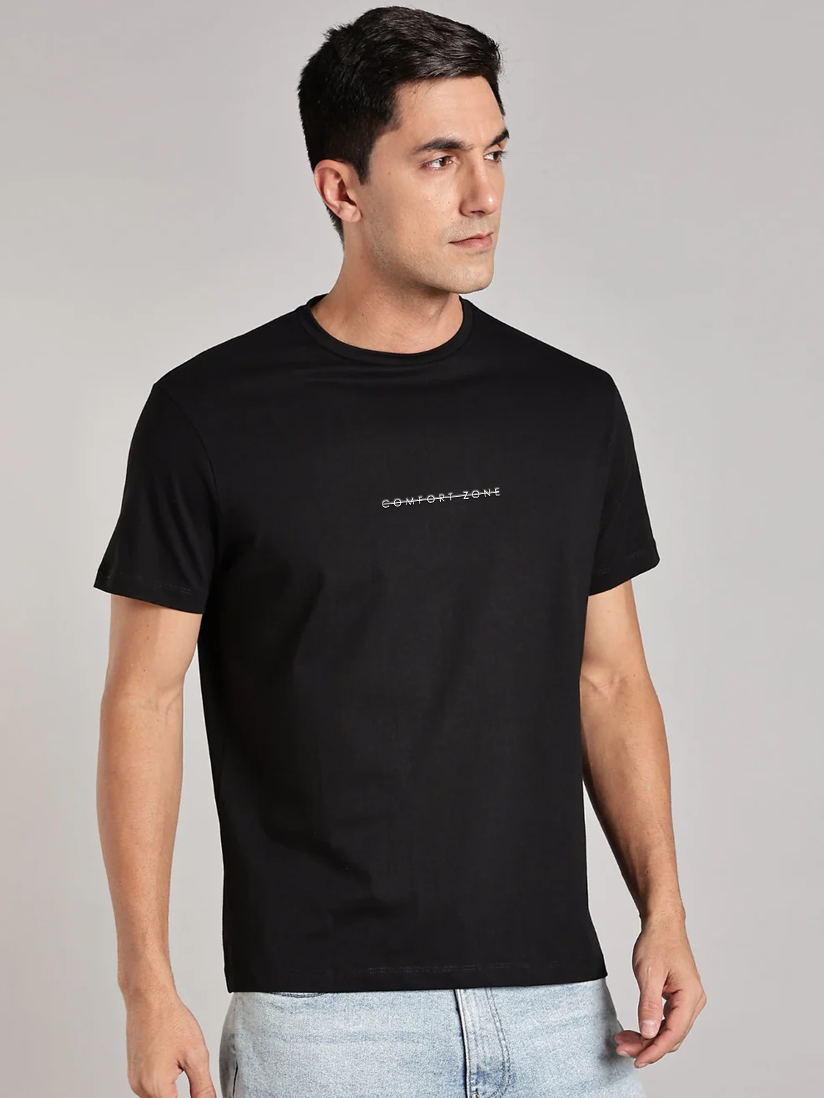 Solid Men's Premium Muscle Fit Cotton Crew T-Shirt Comfort Zone Brave Black