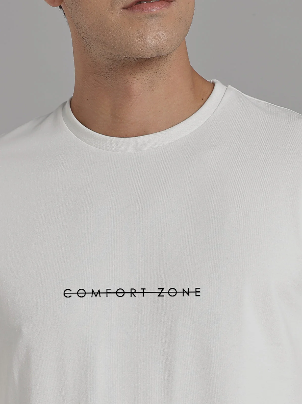 Solid Men's Premium Muscle Fit Cotton Crew T-Shirt Comfort Zone Chalk White