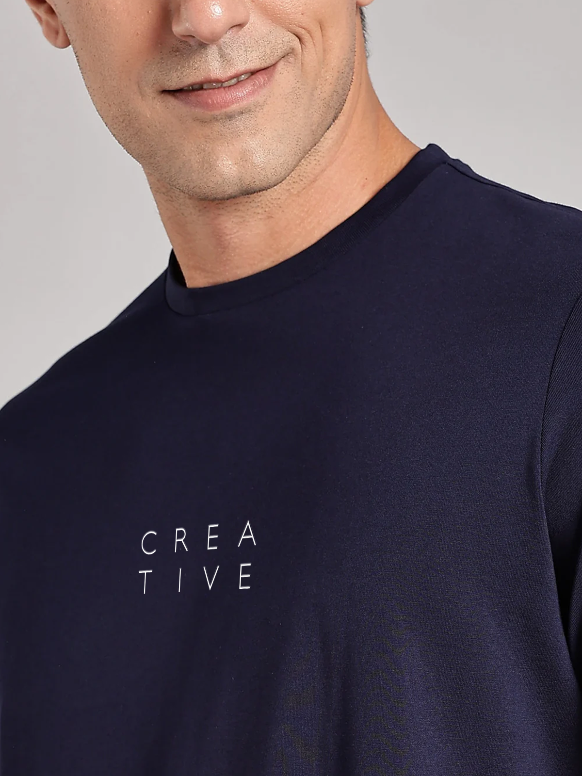 Solid Men's Premium Muscle Fit Cotton Crew T-shirt Creative Novel Navy