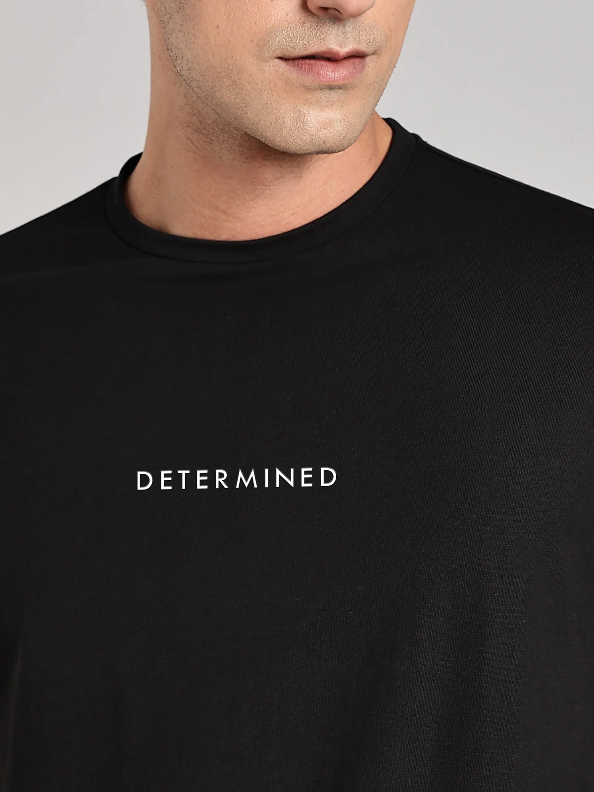 Solid Men's Premium Muscle Fit Cotton Crew T-Shirt Determined Brave Black