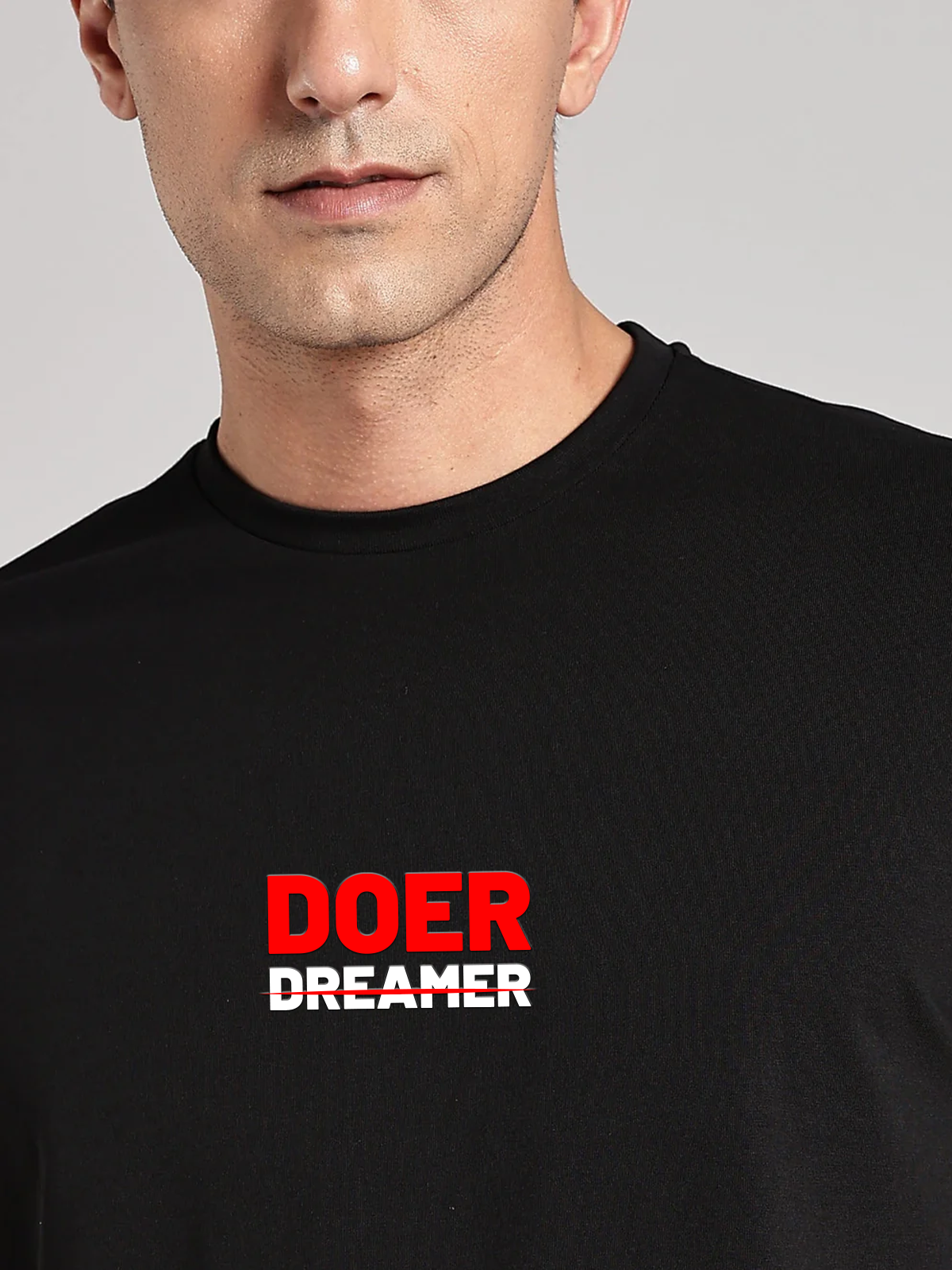 Solid Men's Soft Premium 100% Cotton Crew T-Shirt Doer Dreamer Brave Black