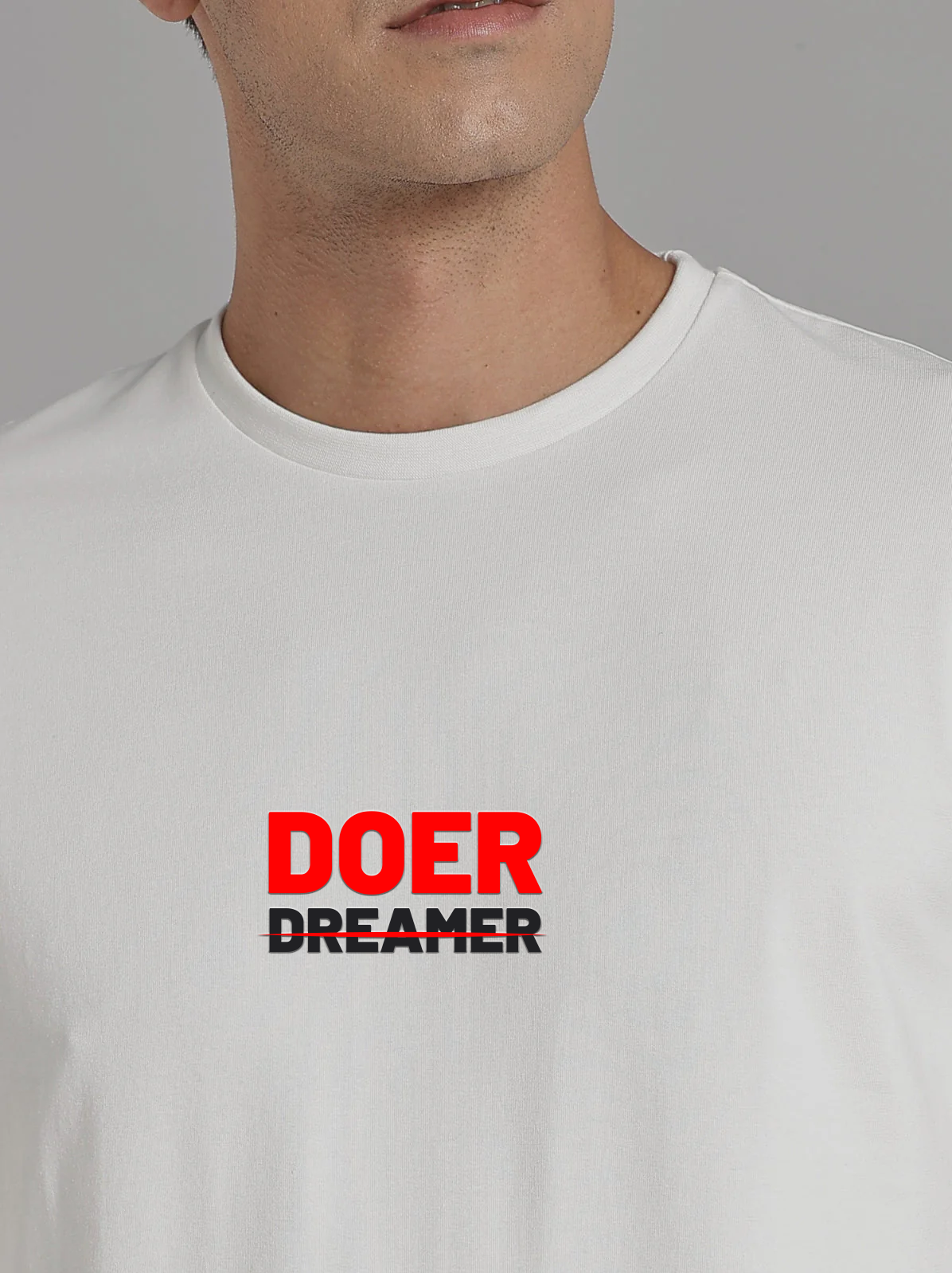 Solid Men's Soft Premium 100% Cotton Crew T-Shirt Doer Dreamer Whiteboard White