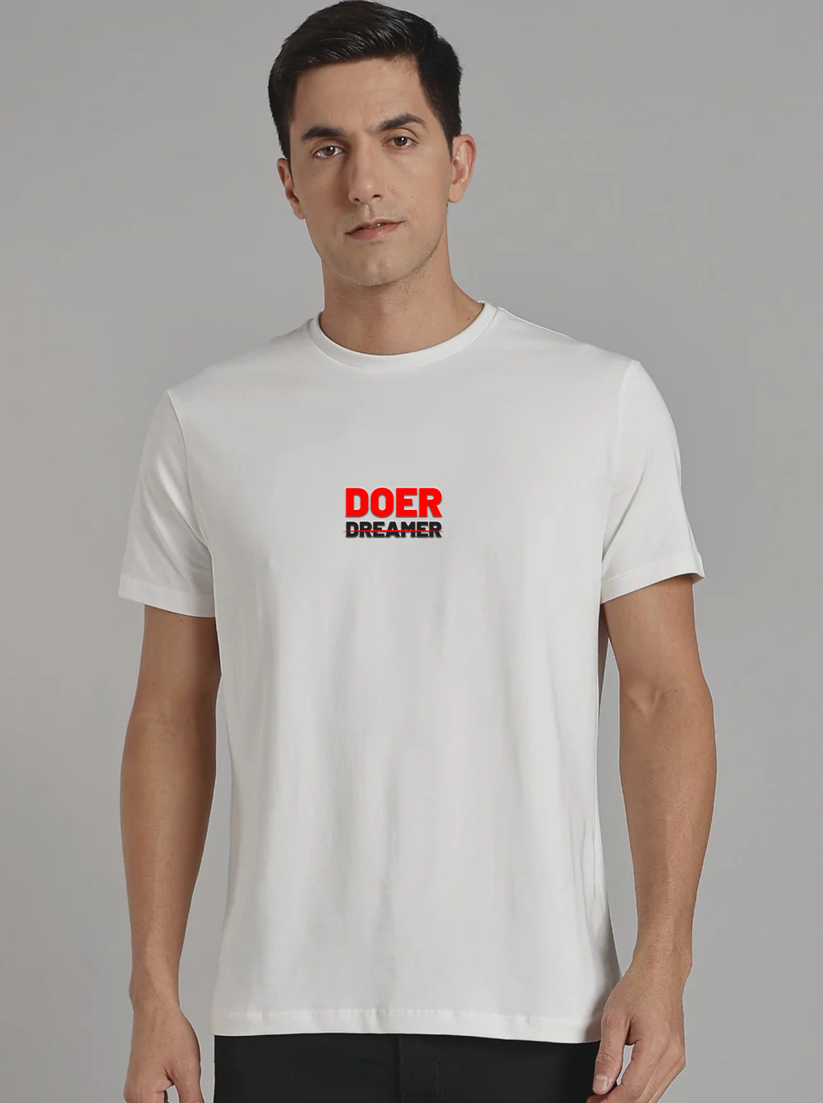 Solid Men's Soft Premium 100% Cotton Crew T-Shirt Doer Dreamer Whiteboard White