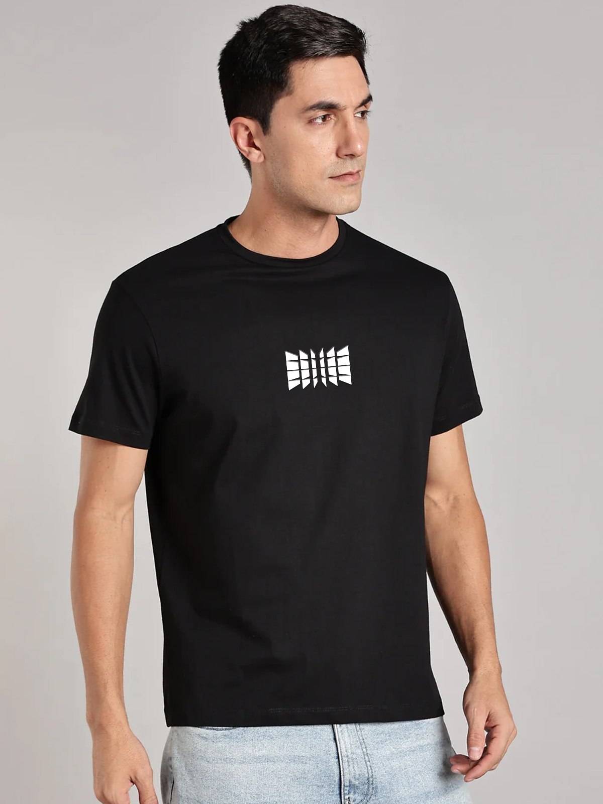 Solid Men's Soft Premium 100% Cotton Crew T-Shirt Door Blocks Brave Black