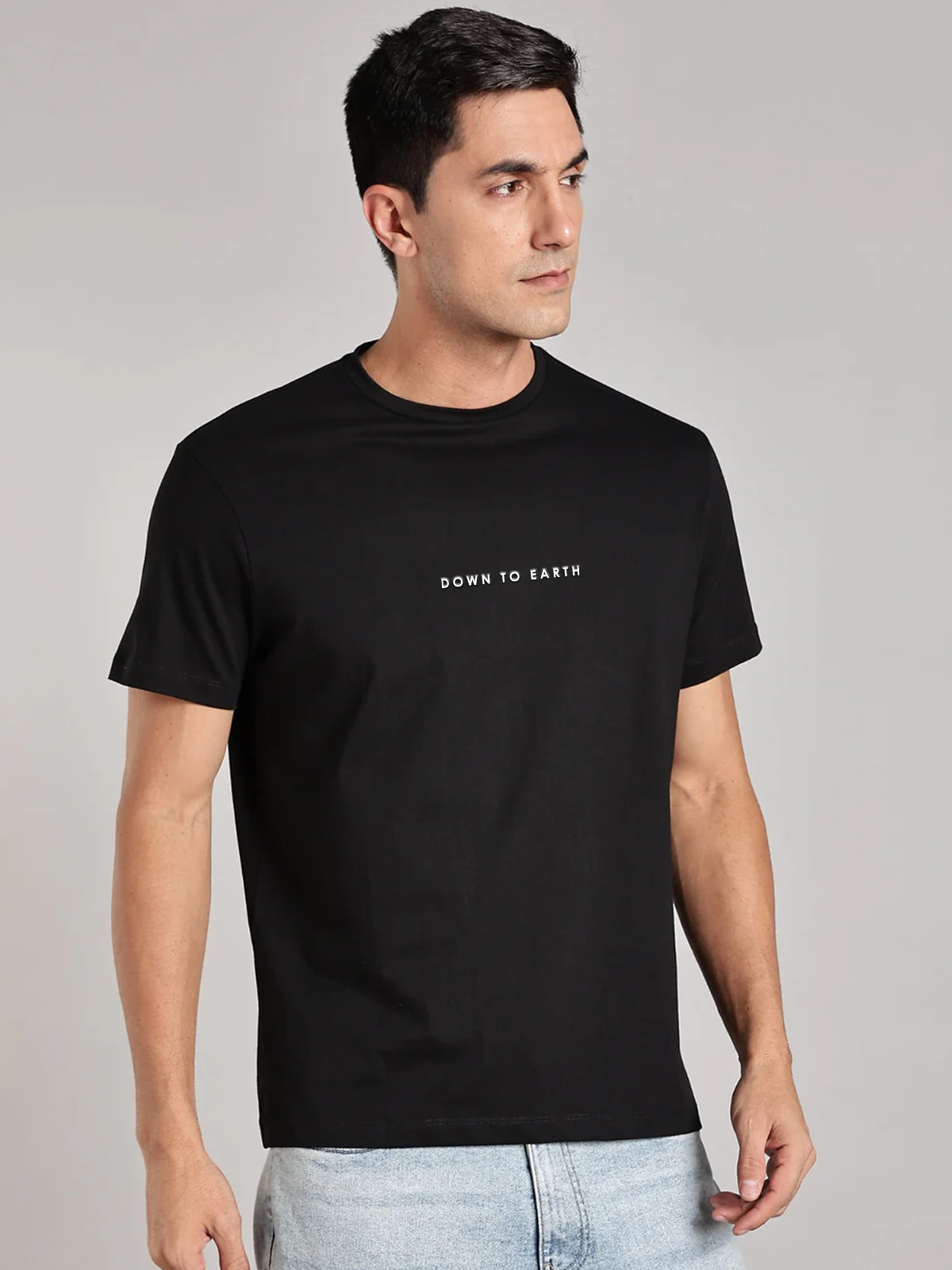 Solid Men's Premium Muscle Fit Cotton Crew T-Shirt Down to Earth Brave Black