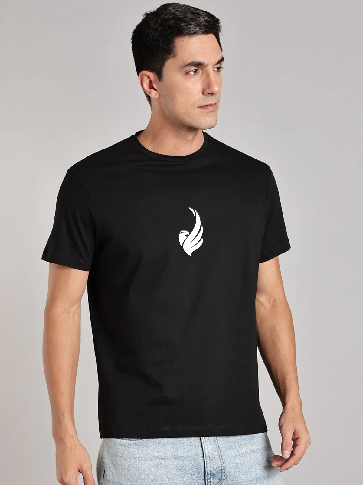 Solid Men's Soft Premium 100% Cotton Crew T-Shirt Eagle Wing Brave Black