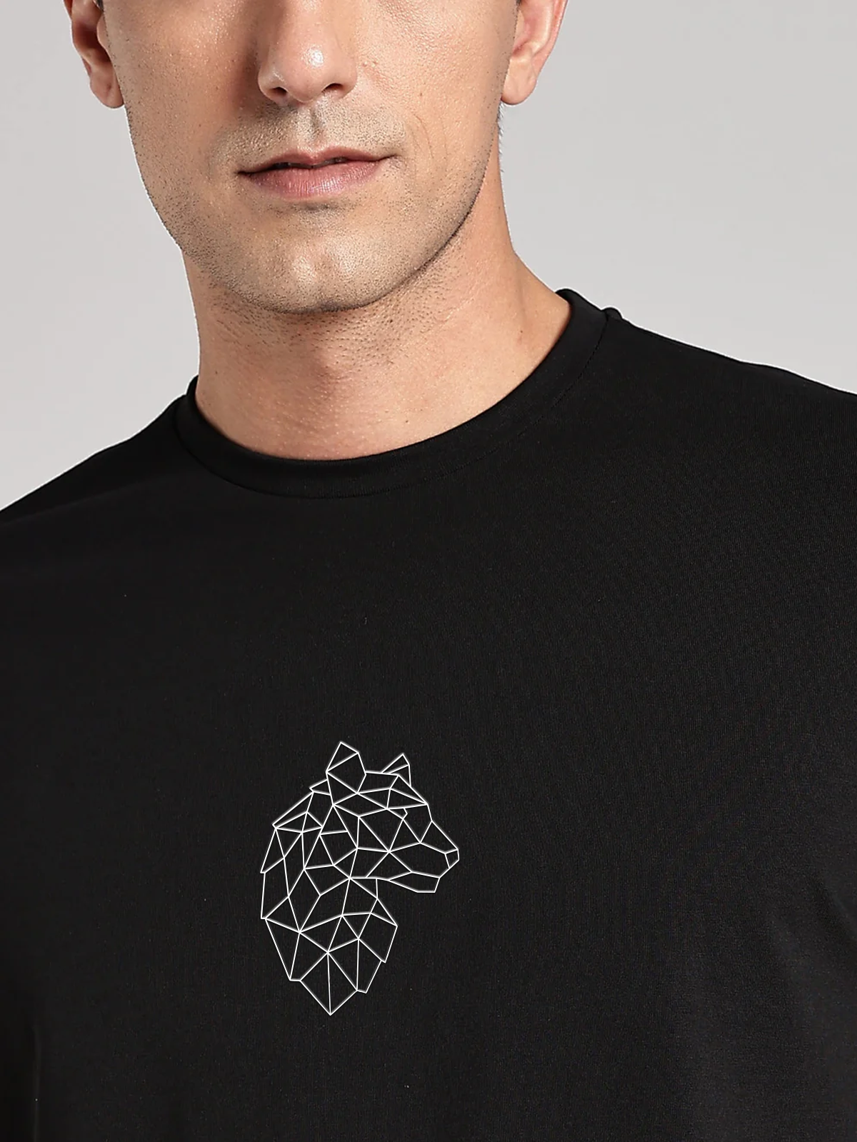 Solid Men's Soft Premium 100% Cotton Crew T-Shirt Geometrical Cheeta Brave Black