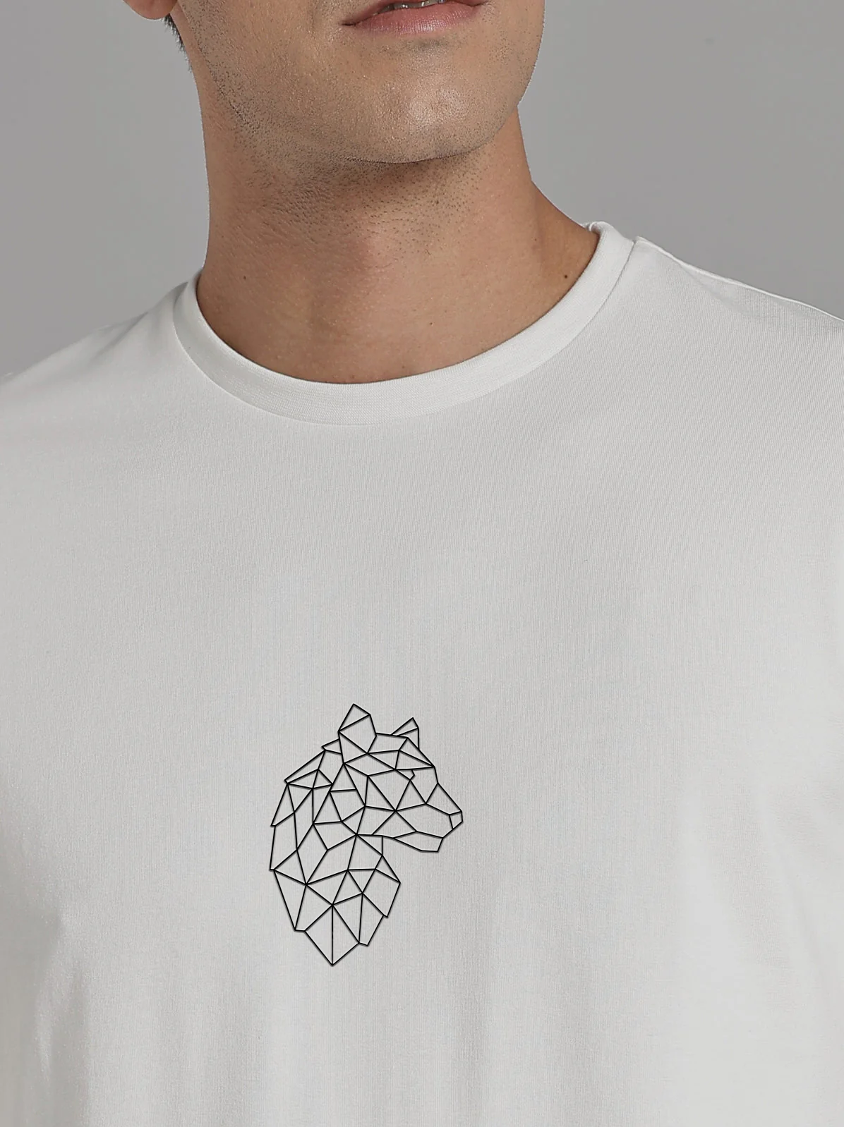 Solid Men's Soft Premium 100% Cotton Crew T-Shirt Geometrical Cheeta Whiteboard White