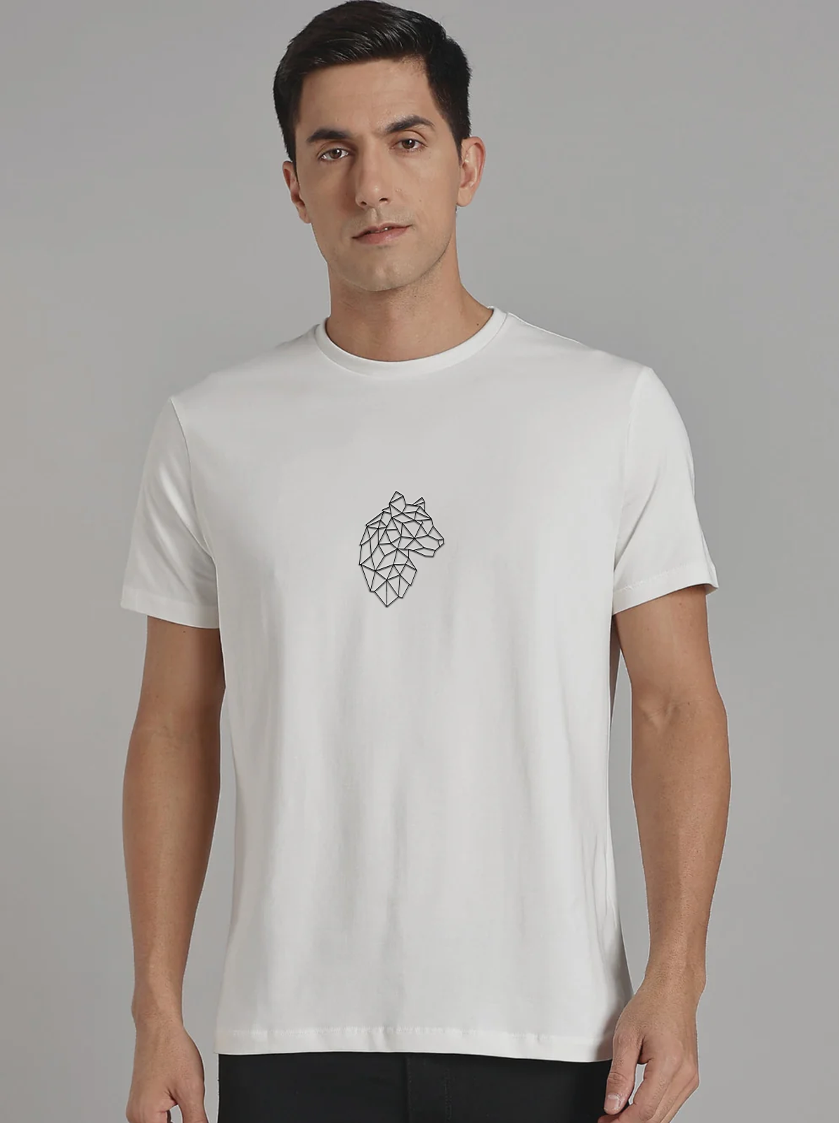 Solid Men's Soft Premium 100% Cotton Crew T-Shirt Geometrical Cheeta Whiteboard White