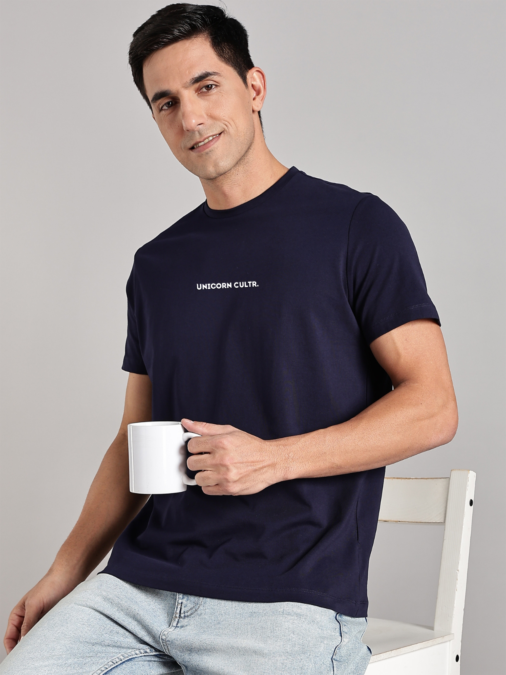 White UC Signature Men's Premium Muscle Fit Cotton Crew T-shirt Novel Navy