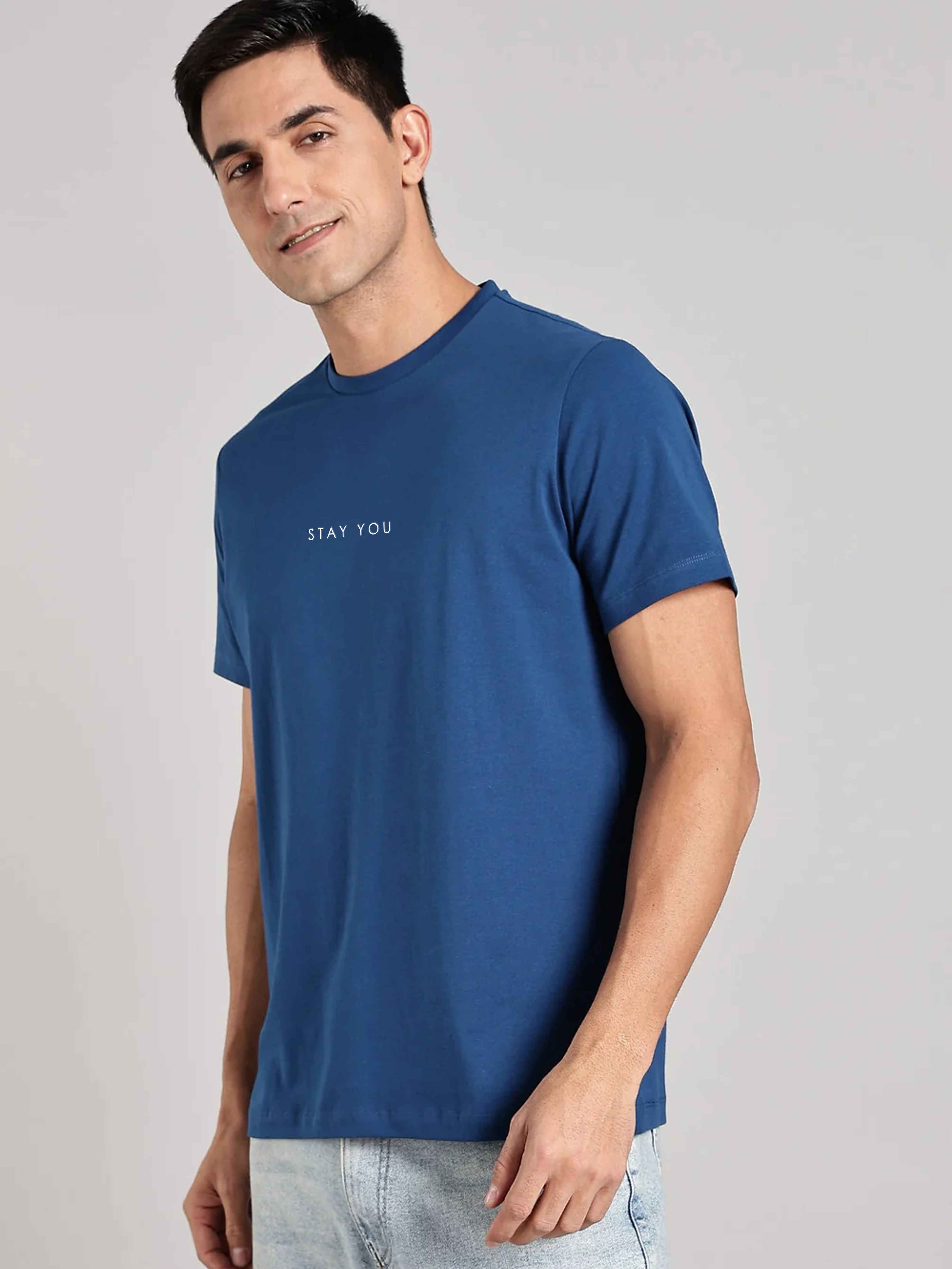 Solid Men's Premium Muscle Fit Cotton Crew T-shirt Stay You Airforce Blue
