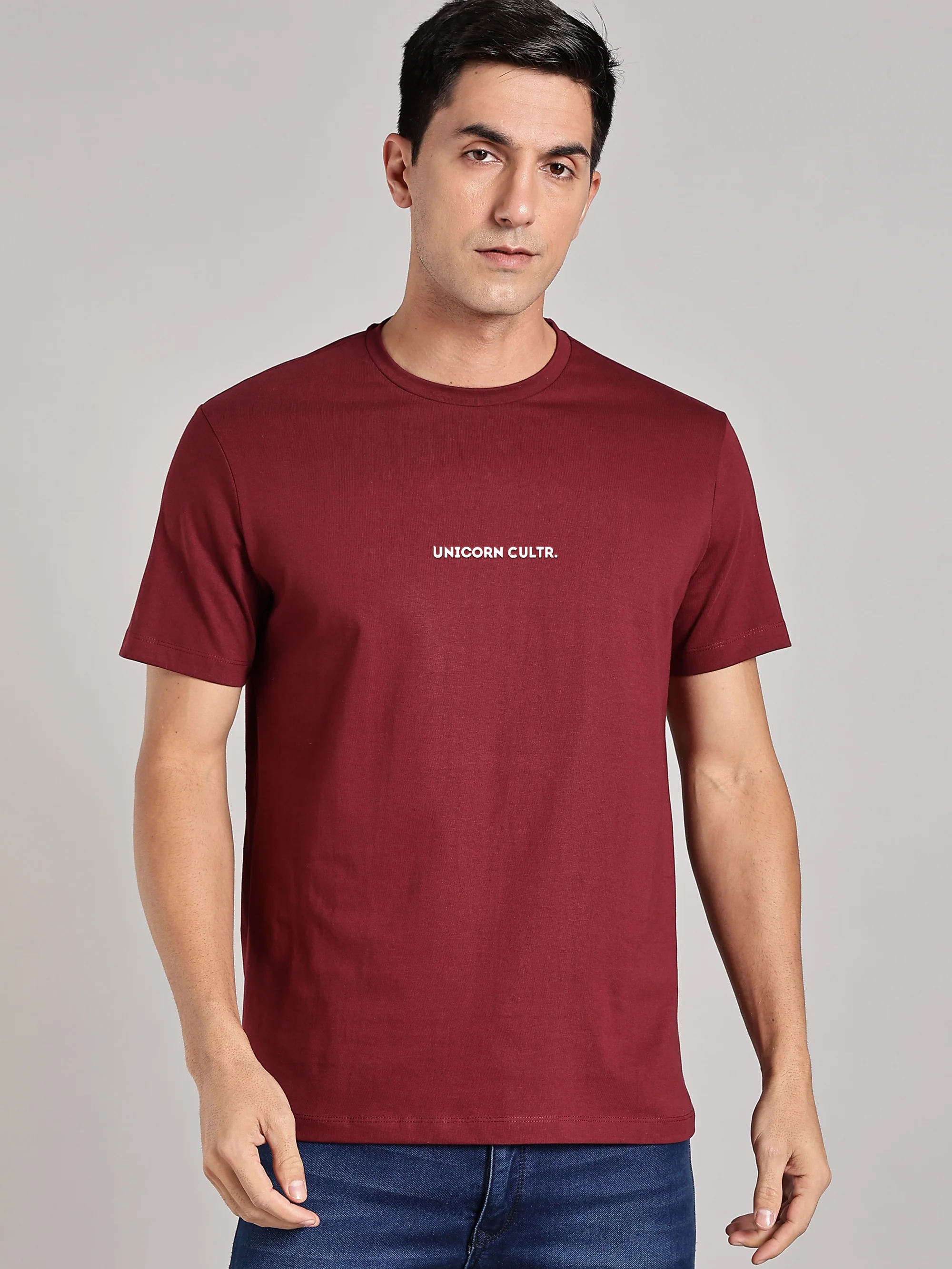 White UC Signature Men's Soft Premium 100% Cotton Crew T-Shirt Mission Maroon