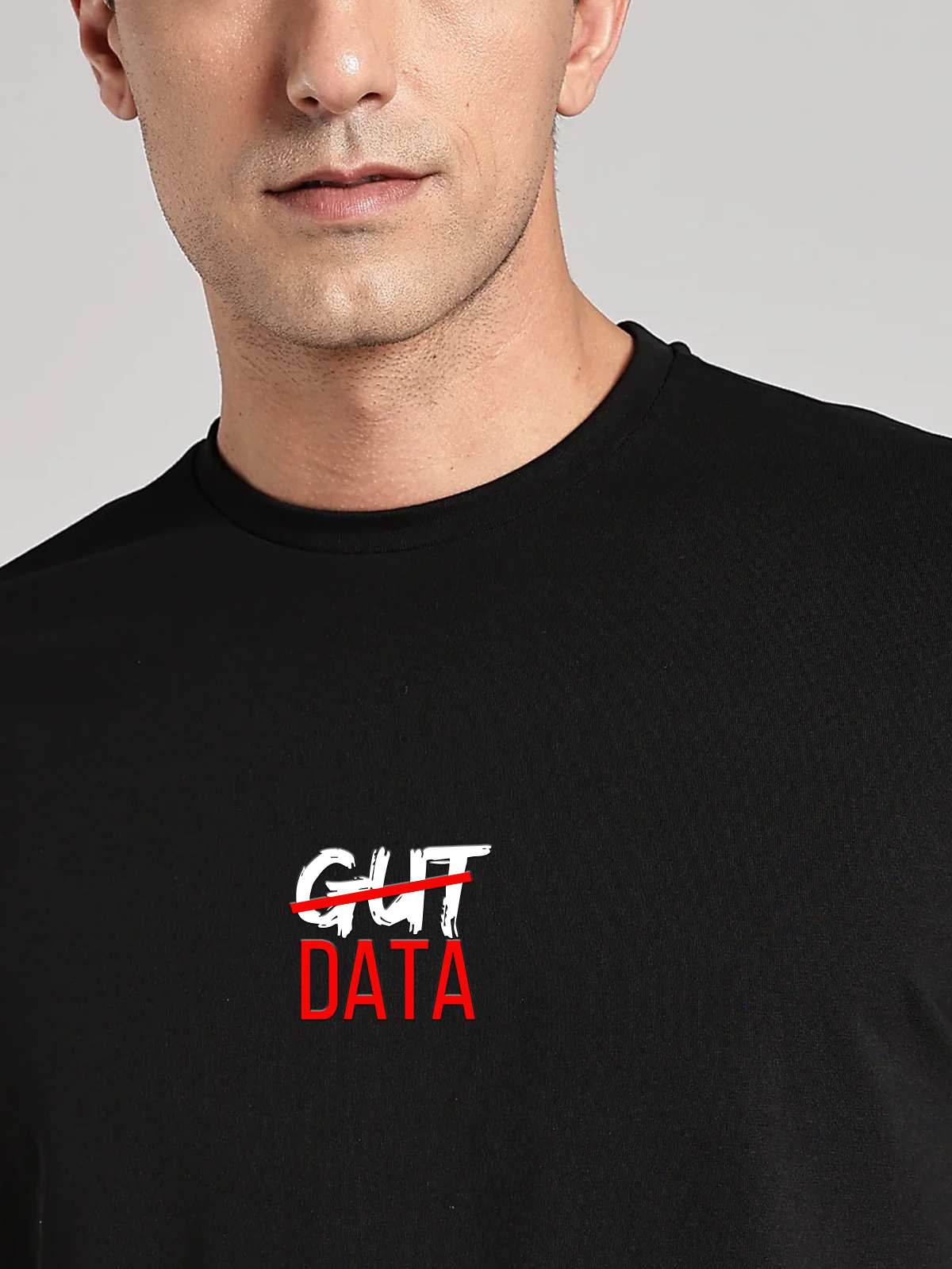 Solid Men's Soft Premium 100% Cotton Crew T-Shirt Gut Data Brave Black
