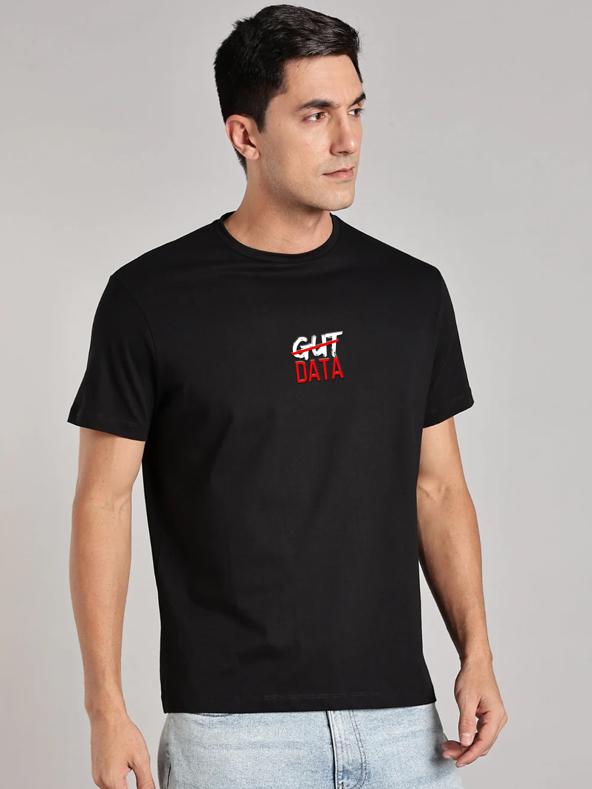 Solid Men's Soft Premium 100% Cotton Crew T-Shirt Gut Data Brave Black