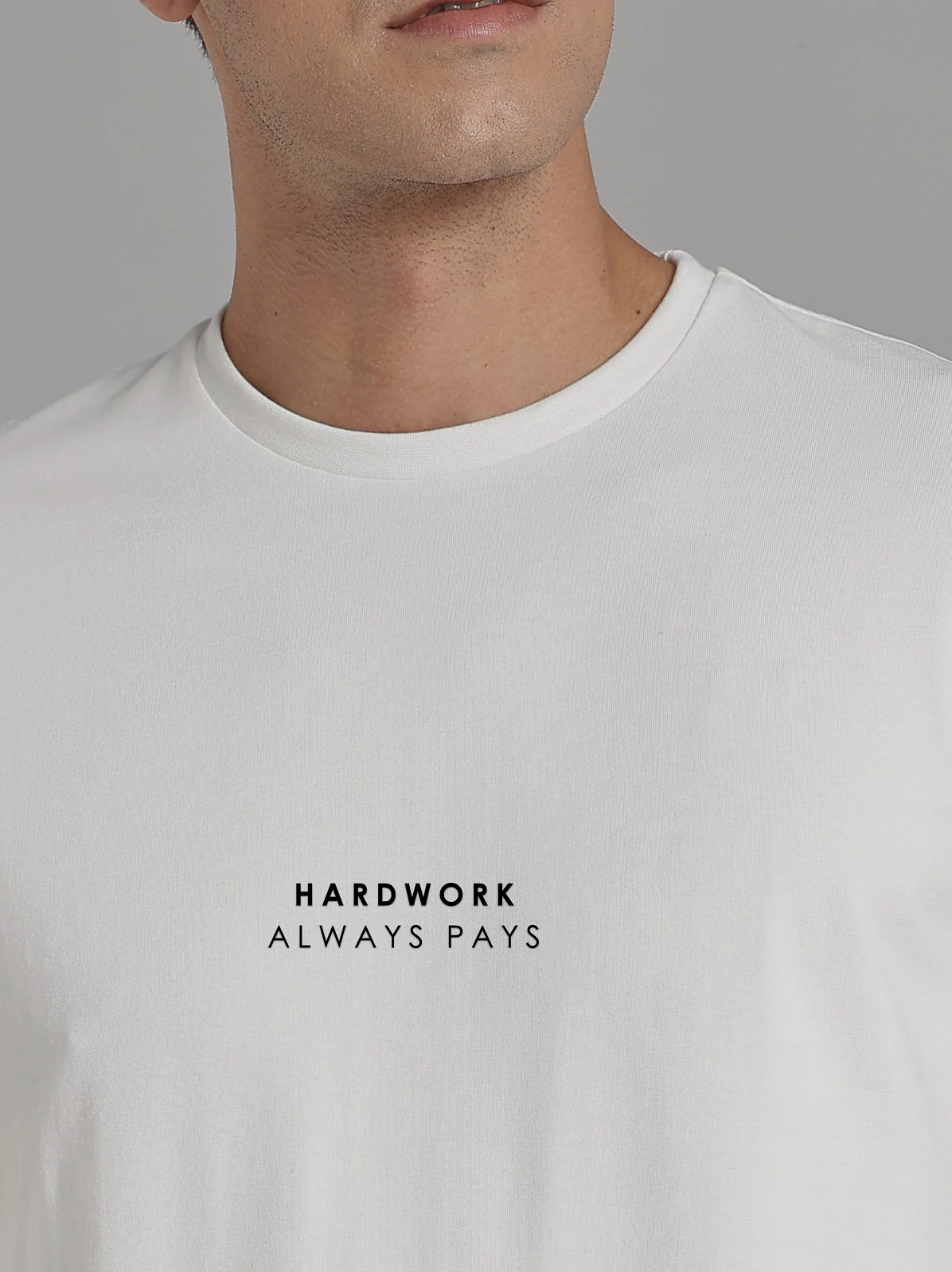 Solid Men's Premium Muscle Fit Cotton Crew T-shirt Hardwork Always Pays Chalk White