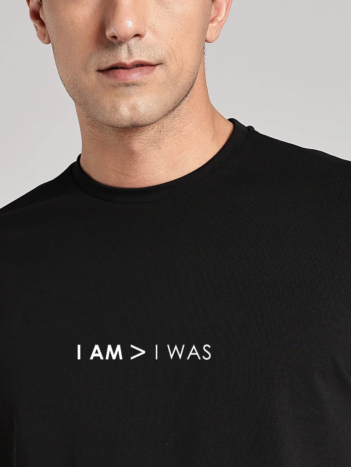 Solid Men's Premium Muscle Fit Cotton Crew T-Shirt I Am > I Was Brave Black