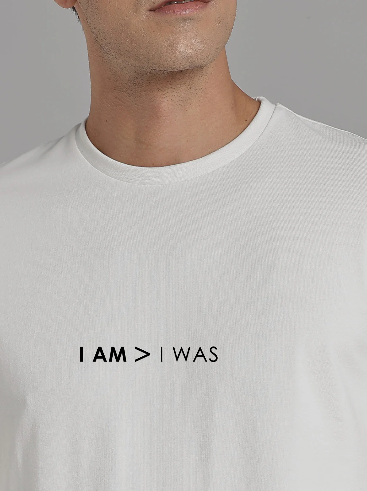 Solid Men's Premium Muscle Fit Cotton Crew T-Shirt I Am > I Was Chalk White