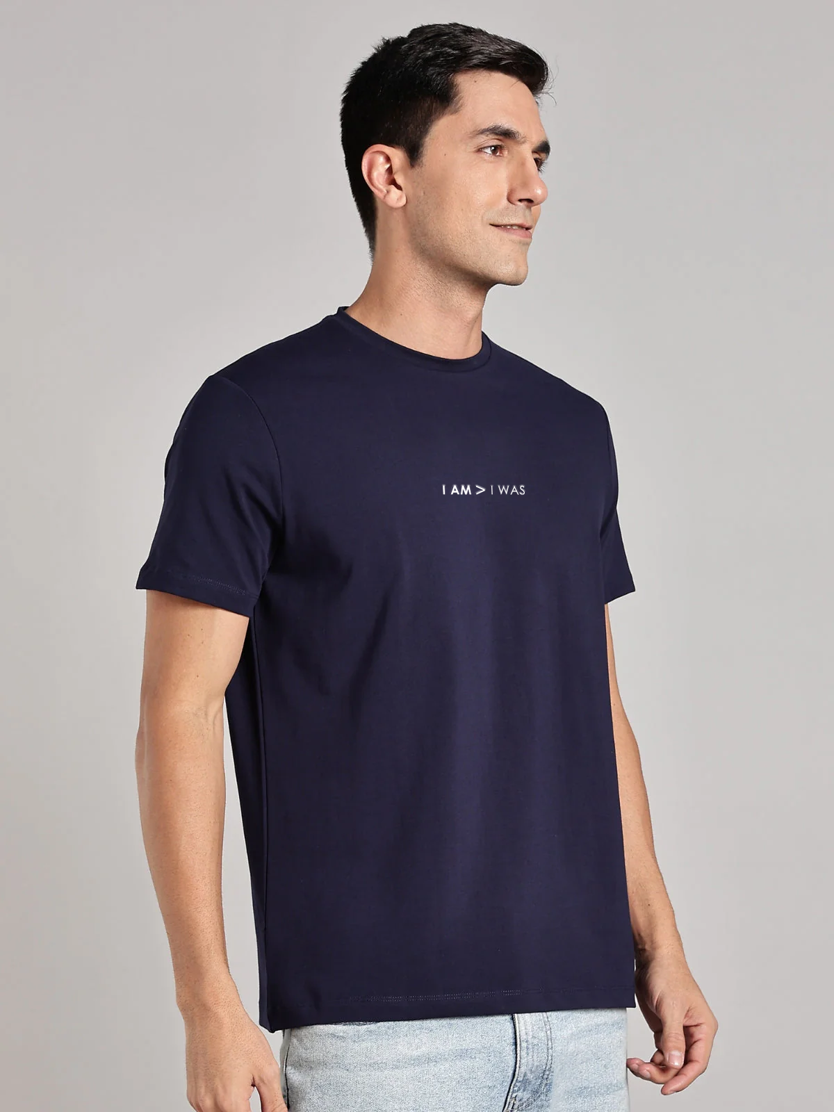 Solid Men's Premium Muscle Fit Cotton Crew T-Shirt I Am > I Was Novel Navy