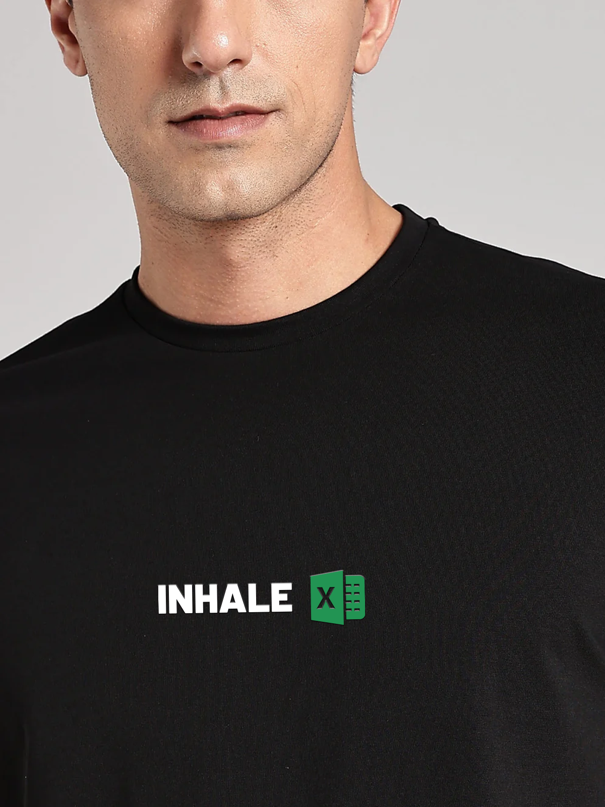 Solid Men's Soft Premium 100% Cotton Crew T-Shirt Inhale Brave Black