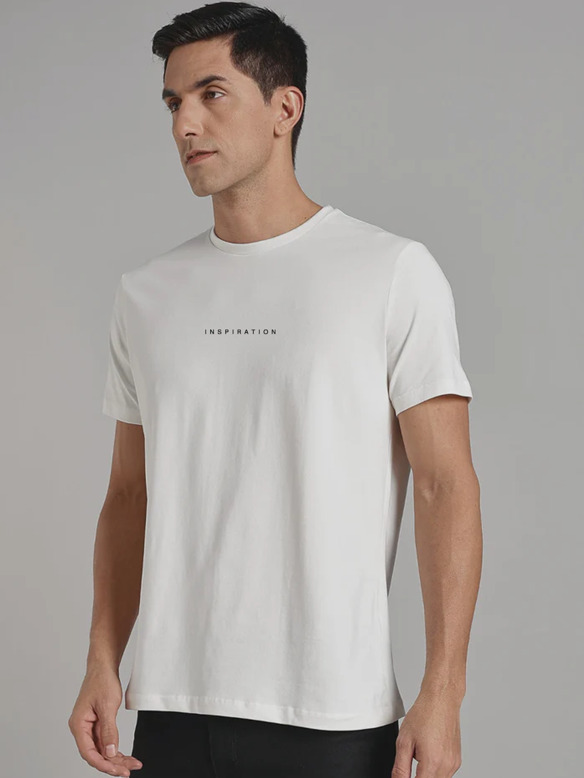 Solid Men's Premium Muscle Fit Cotton Crew T-Shirt Inspiration Chalk White