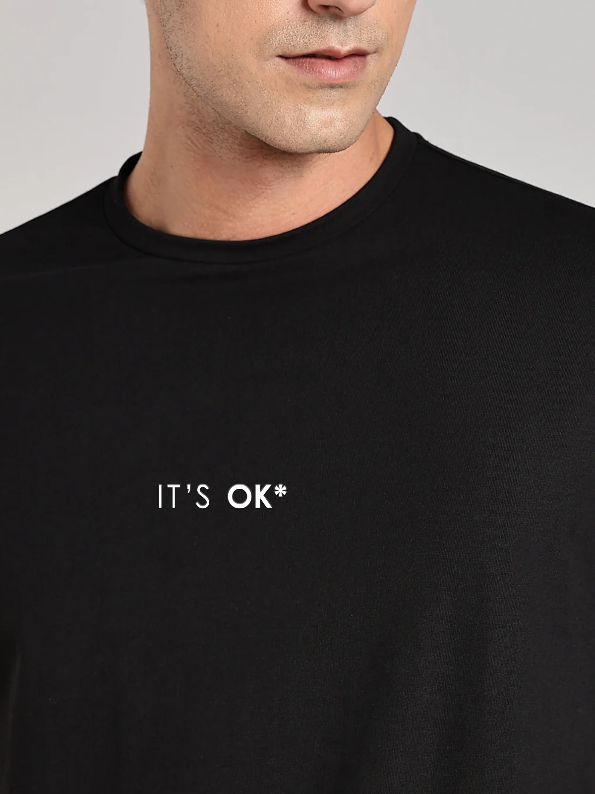 Solid Men's Premium Muscle Fit Cotton Crew T-shirt It's Ok Brave Black