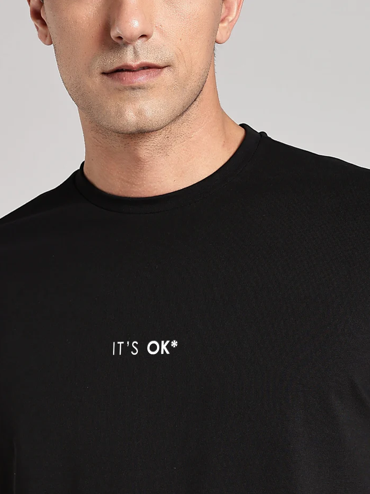 Solid Men's Premium Muscle Fit Cotton Crew T-shirt It's Ok Brave Black