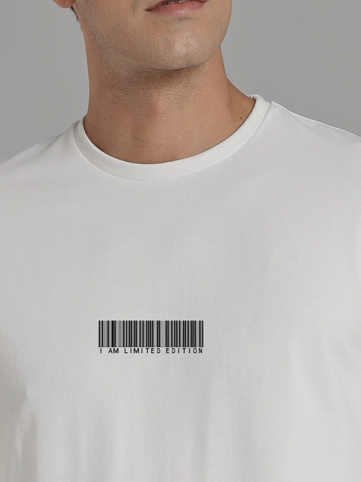 Solid  Men's Premium Muscle Fit Cotton Crew T-shirt Lines Limited Edition Chalk White