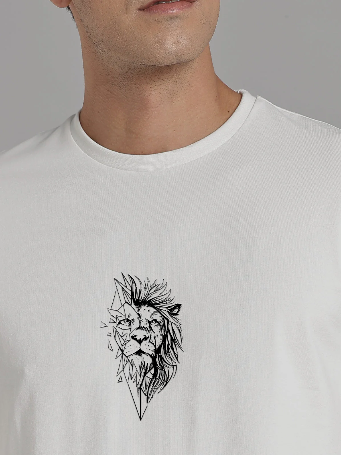 Solid Men's Soft Premium 100% Cotton Crew T-Shirt Lion Whiteboard White