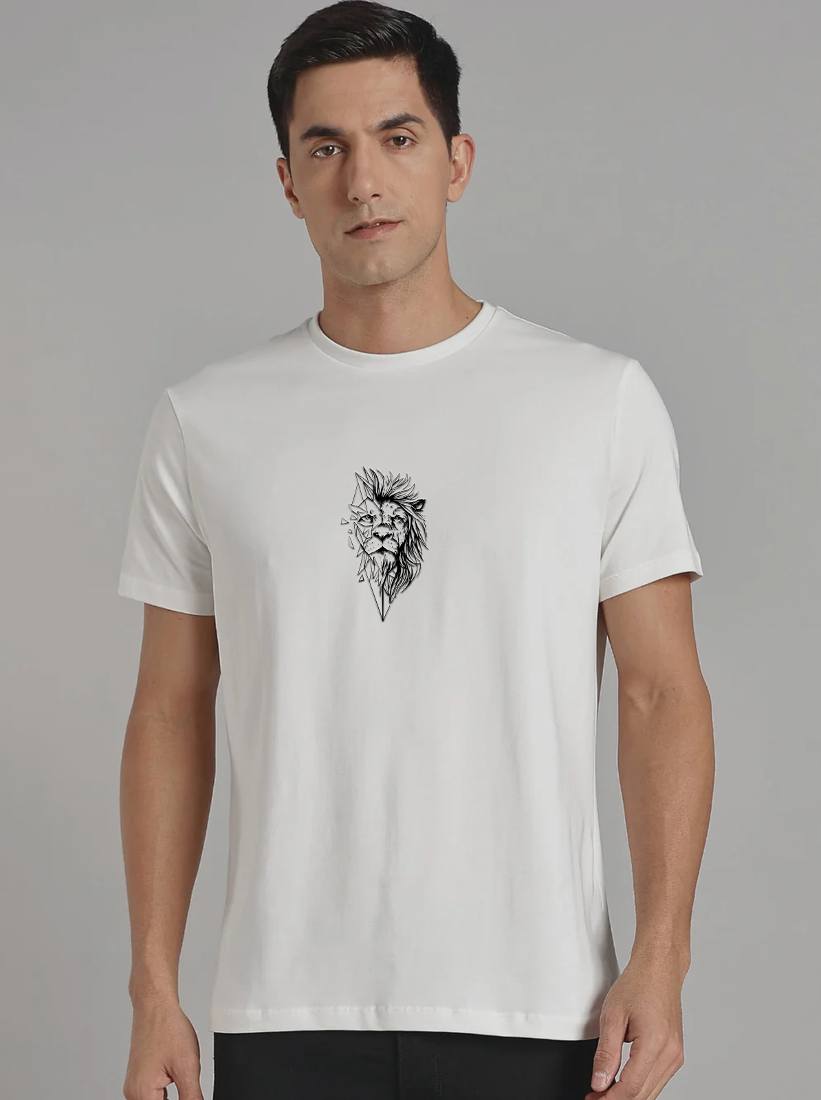 Solid Men's Soft Premium 100% Cotton Crew T-Shirt Lion Whiteboard White