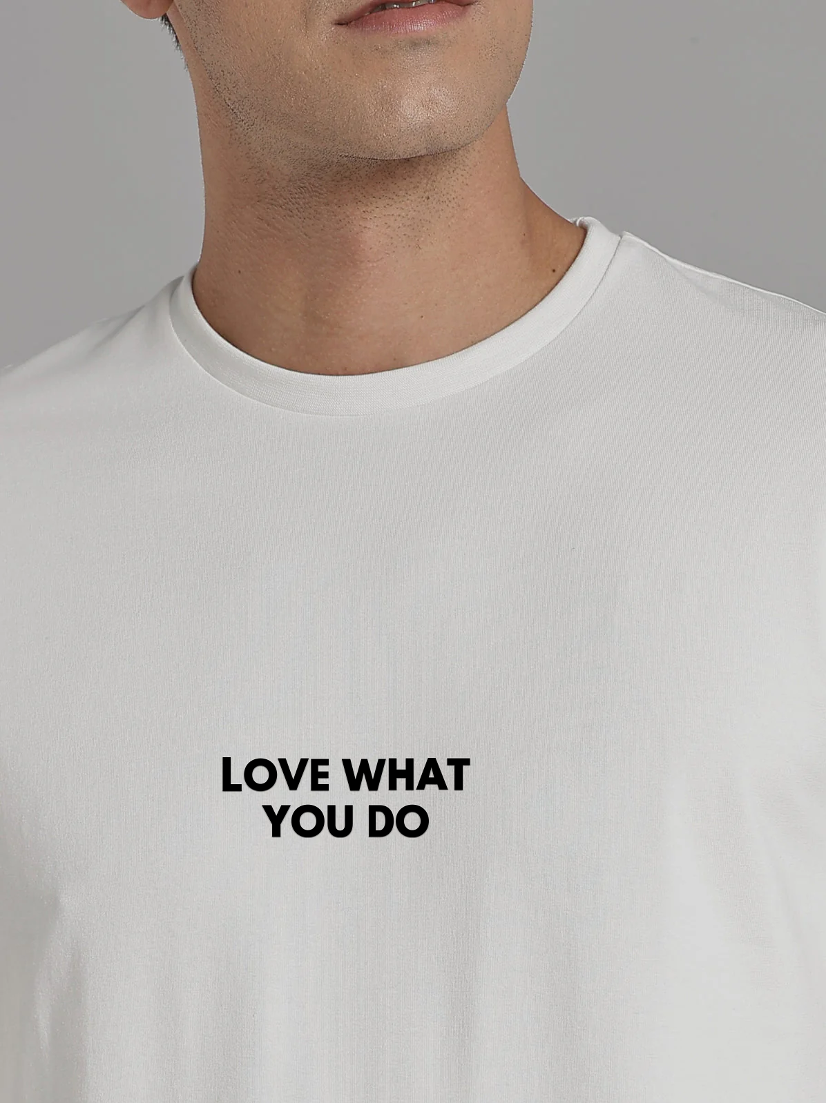 Solid Men's Premium Muscle Fit Cotton Crew T-shirt Love What You Do Chalk White