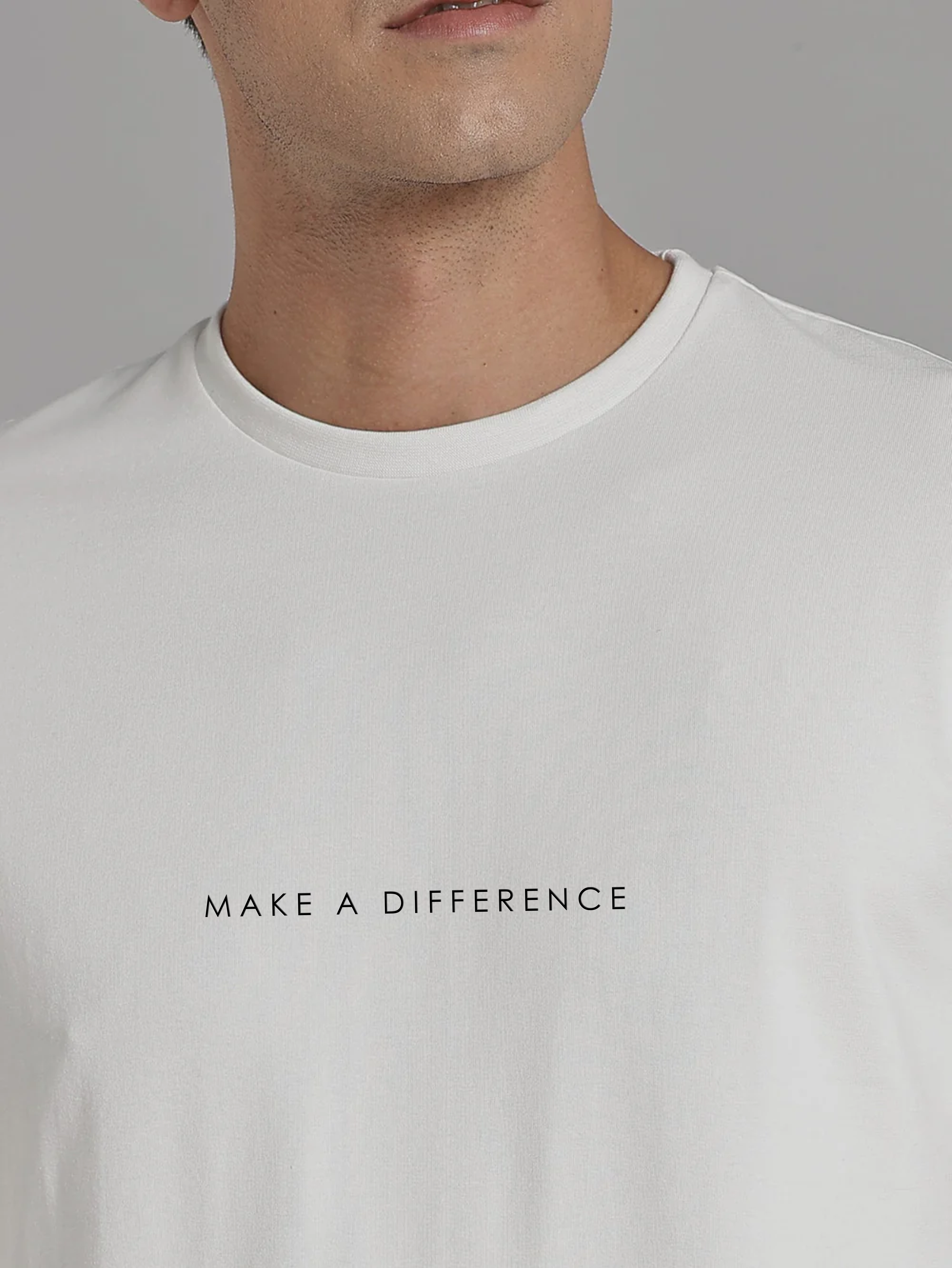 Solid Men's Premium Muscle Fit Cotton Crew T-Shirt Make A Difference Chalk White