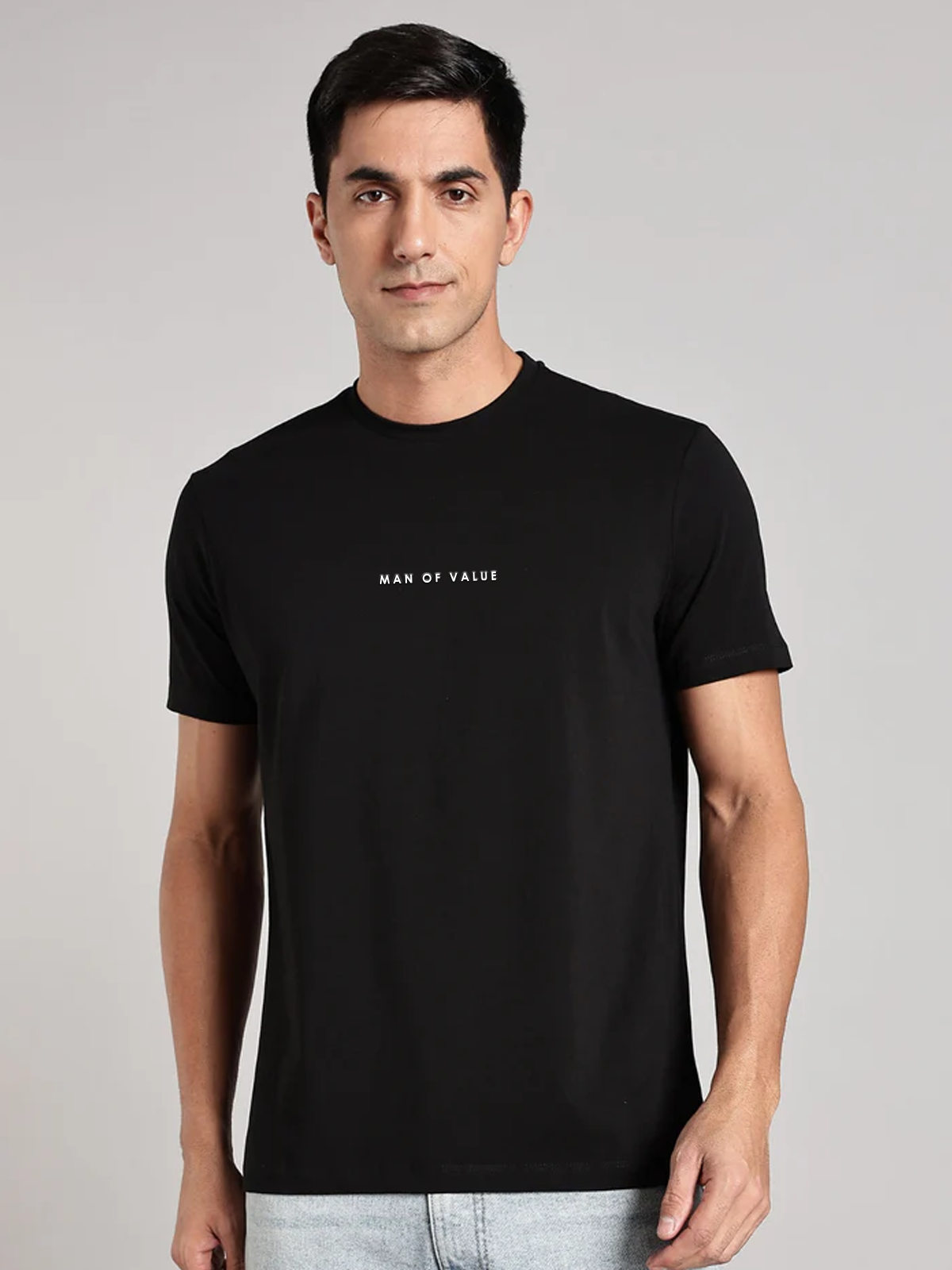 Solid Men's Premium Muscle Fit Cotton Crew T-shirt Man Of Value Brave Black