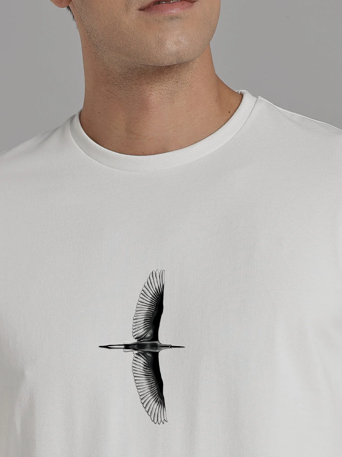 Solid Men's Soft Premium 100% Cotton Crew T-Shirt Mini Eagle Whiteboard White