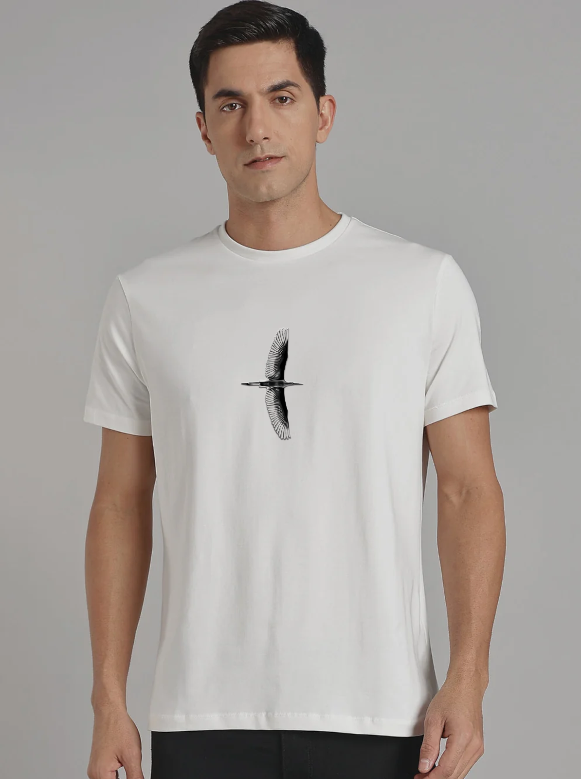 Solid Men's Soft Premium 100% Cotton Crew T-Shirt Mini Eagle Whiteboard White