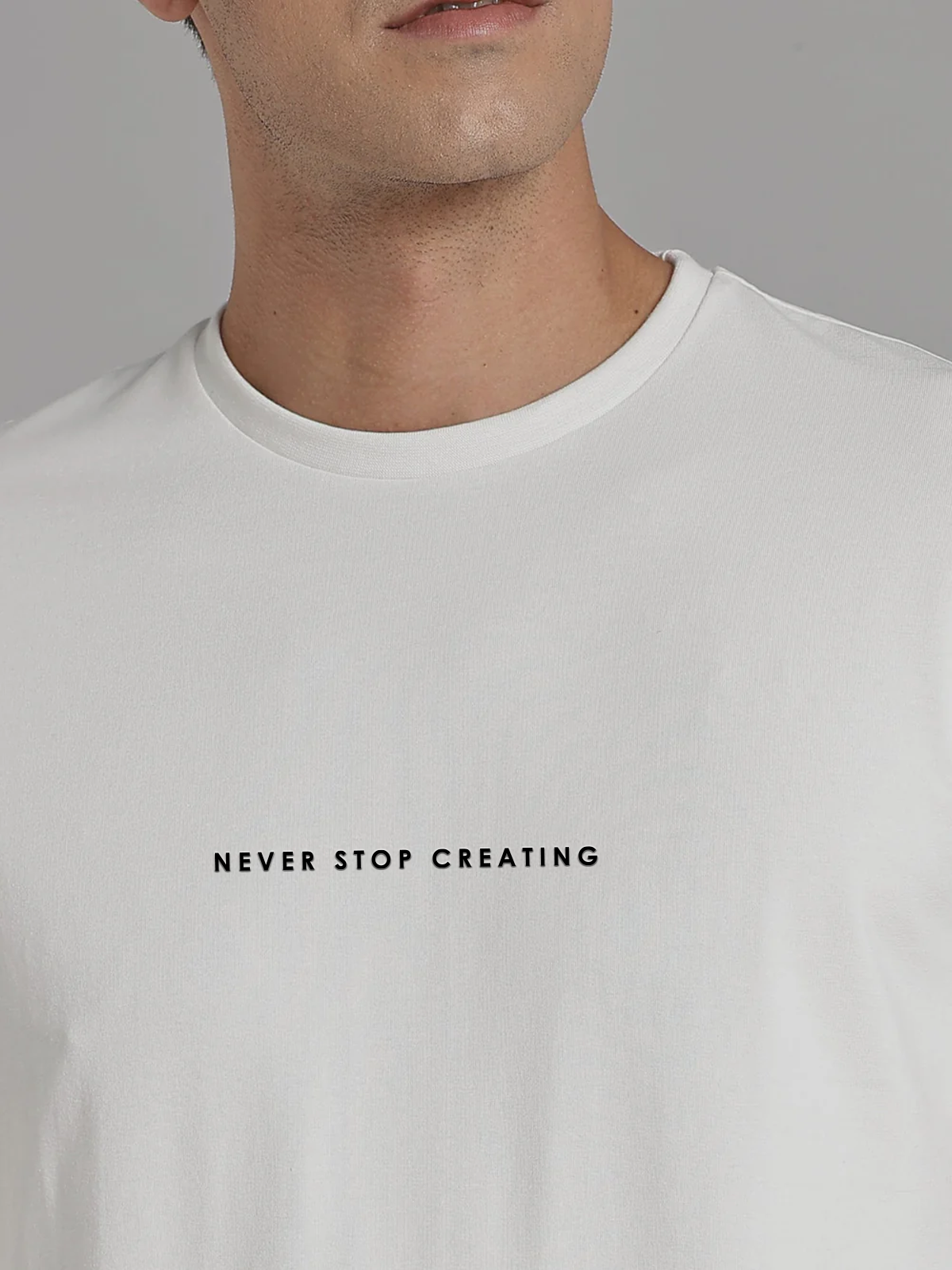 Solid Men's Premium Muscle Fit Cotton Crew T-Shirt Never Stop Creating Chalk White