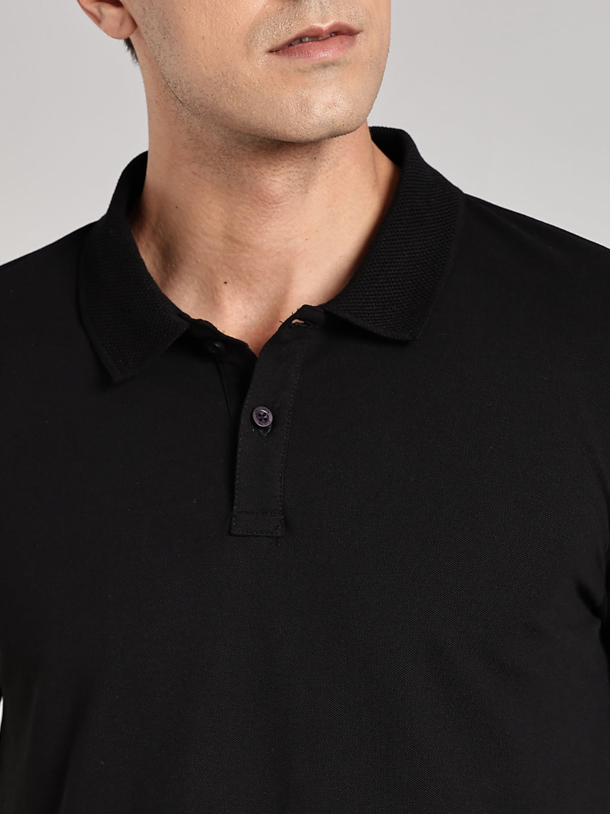 Solid Men's Premium Muscle Fit Cotton Polo T-shirt White Print on Bold Black