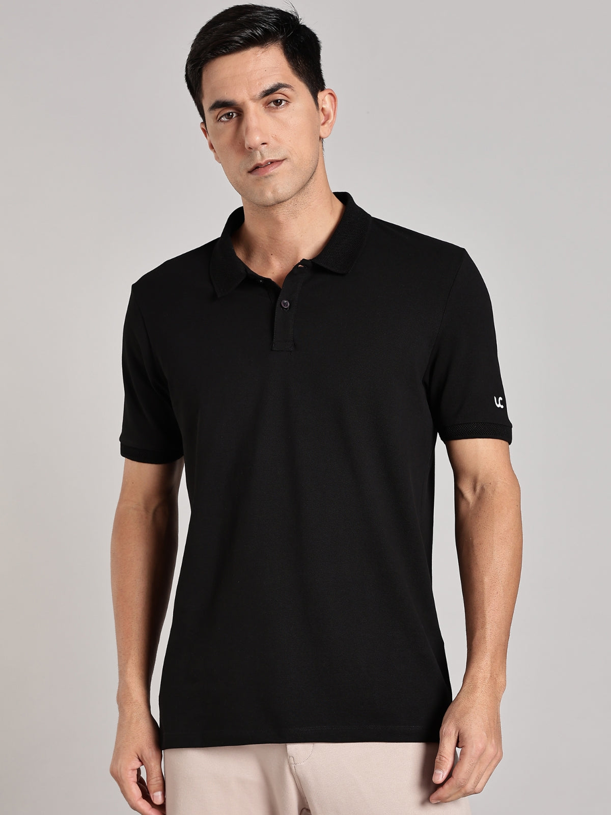 Solid Men's Premium Muscle Fit Cotton Polo T-shirt White Print on Bold Black