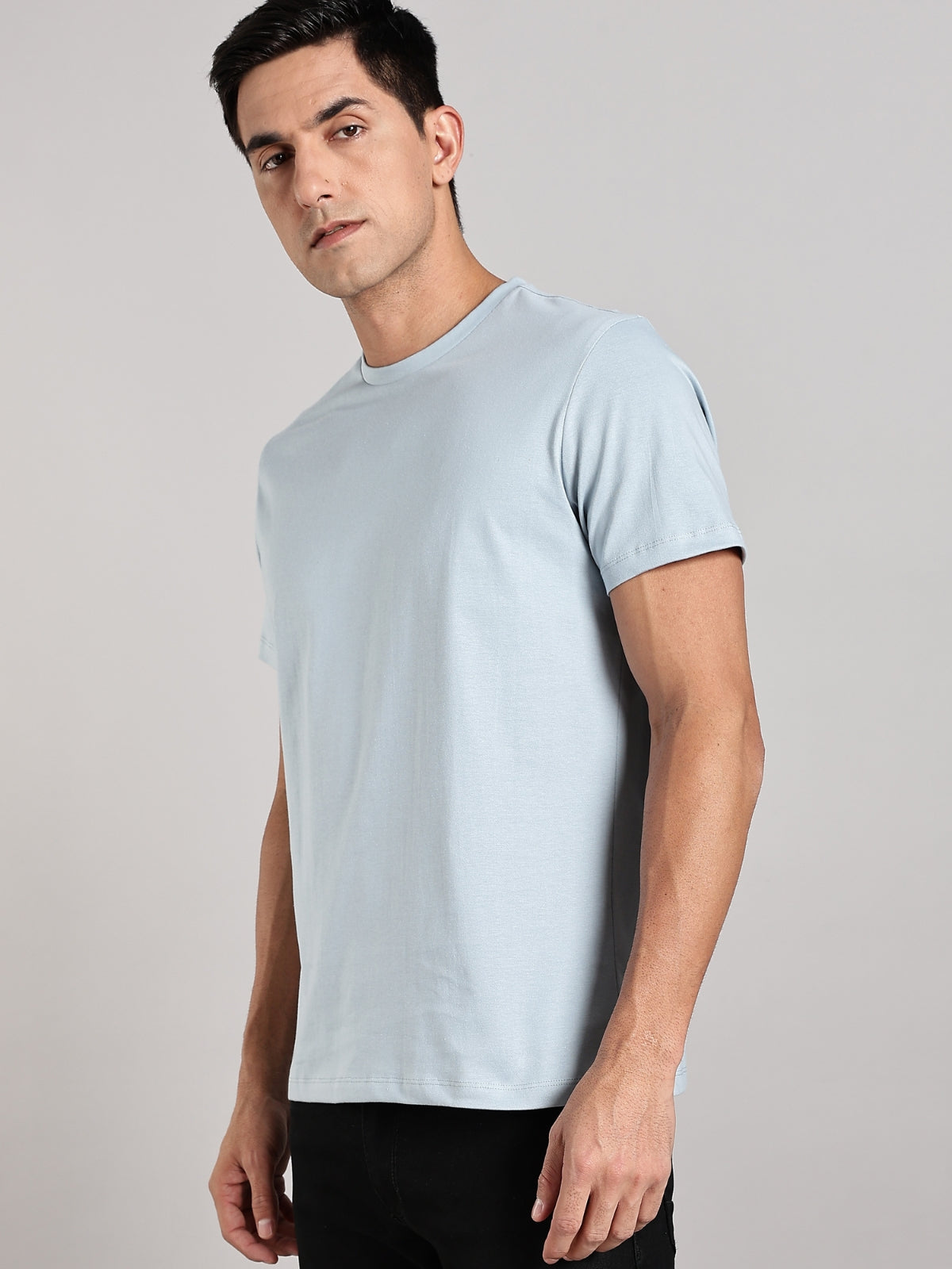 Solid Men's Premium Muscle Fit Cotton Crew T-shirt Hardwork Always Pays Bubble Blue