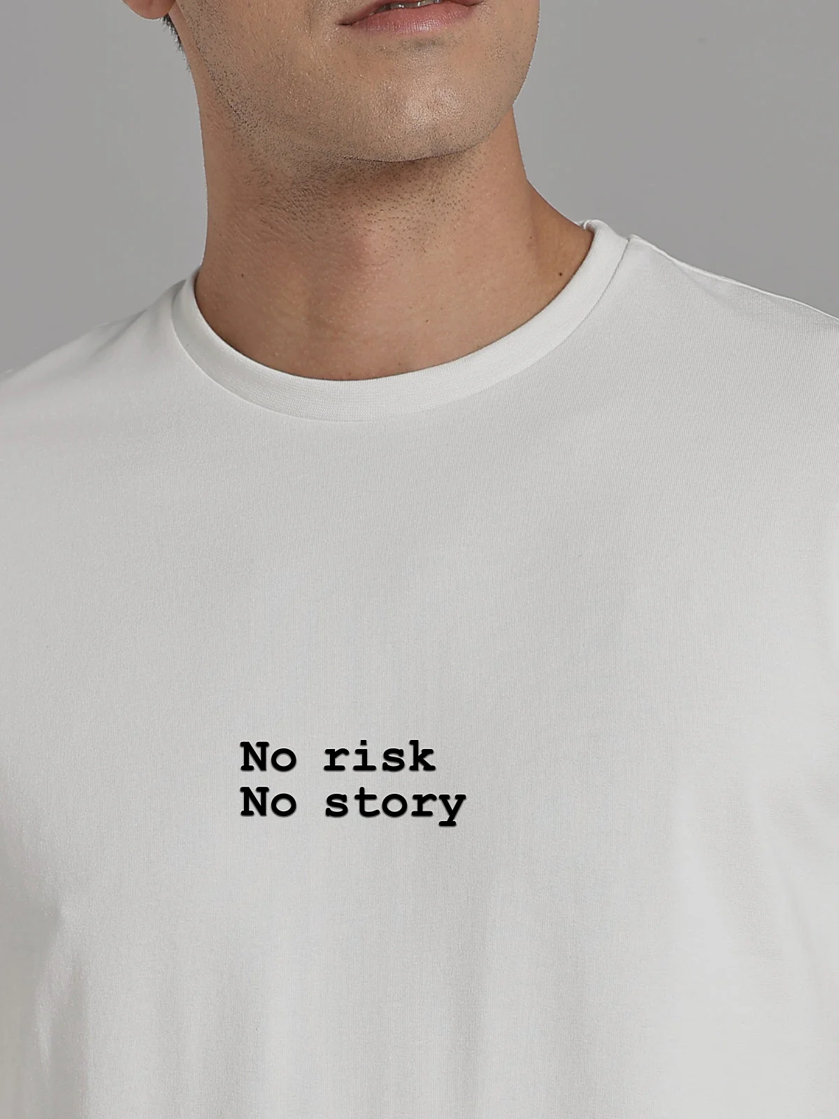 Solid Men's Premium Muscle Fit Cotton Crew T-Shirt No Risk No Story Chalk White