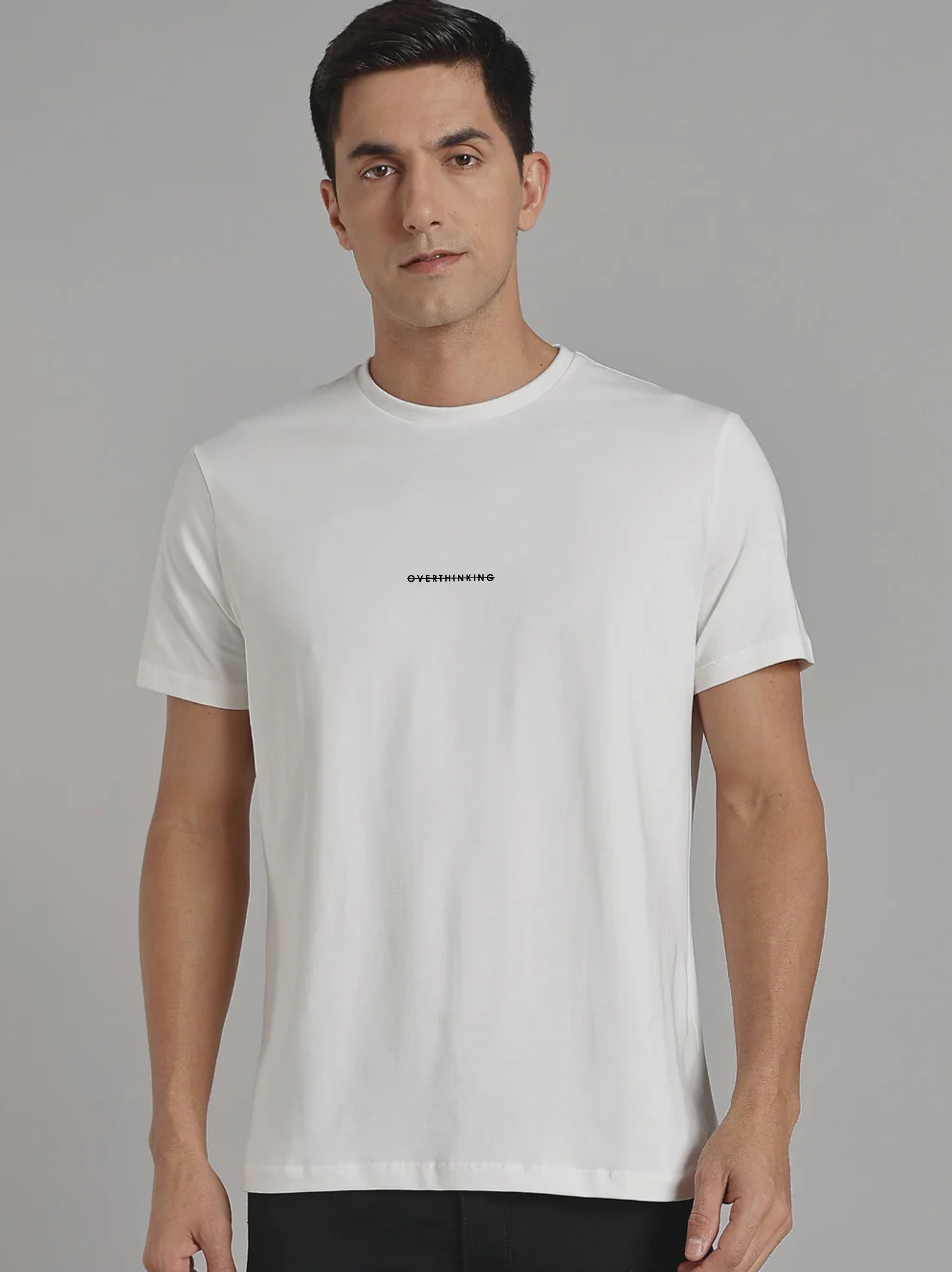 Solid Men's Premium Muscle Fit Cotton Crew T-Shirt Overthinking Chalk White