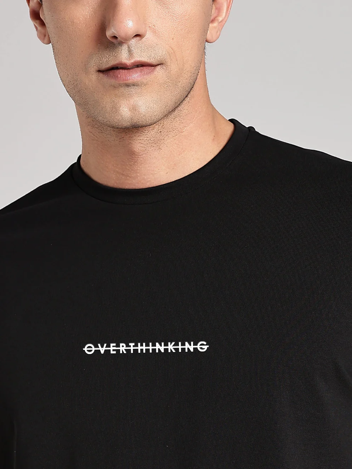 Solid Men's Premium Muscle Fit Cotton Crew T-Shirt Overthinking Brave Black
